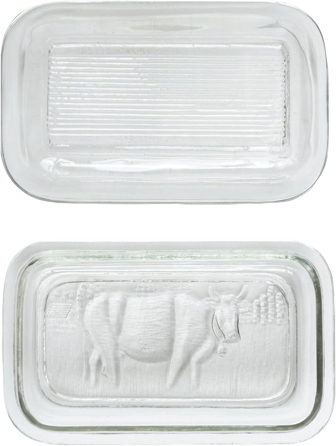 Vintage Clear Embossed Glass Rectangular Butter Dish