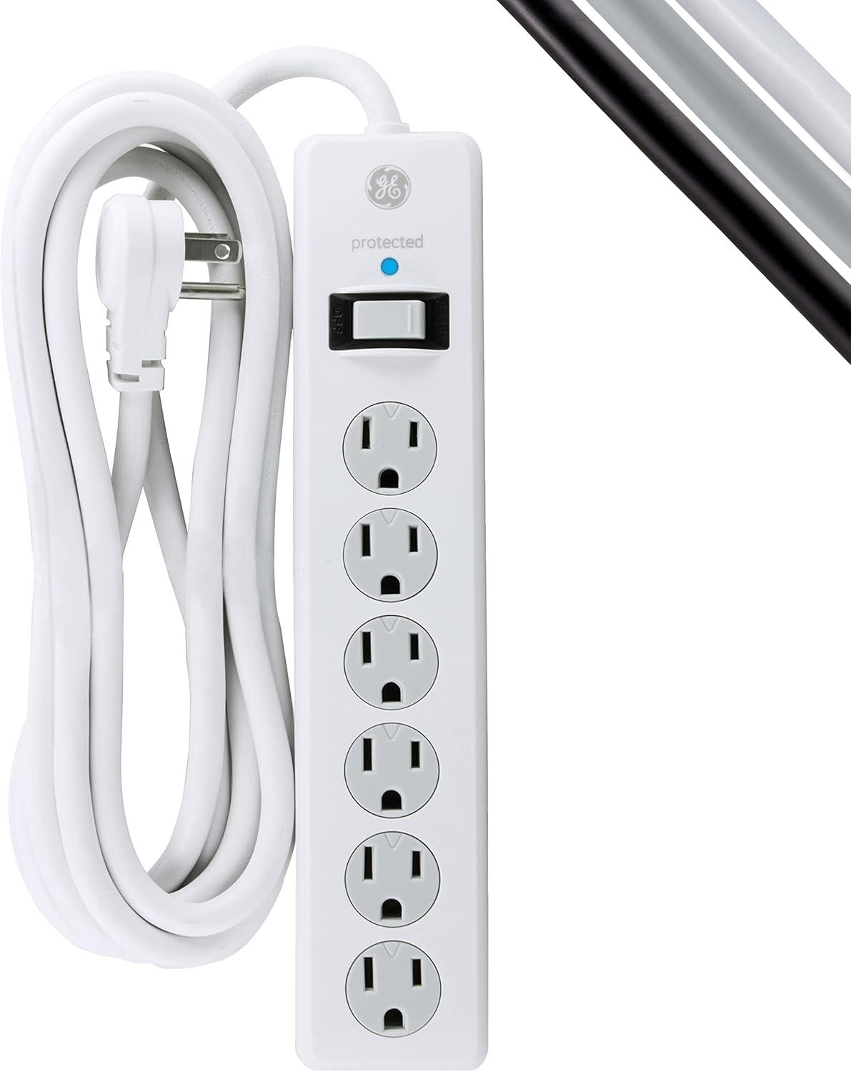 White 8' Cord 6-Outlet Surge Protector Power Strip