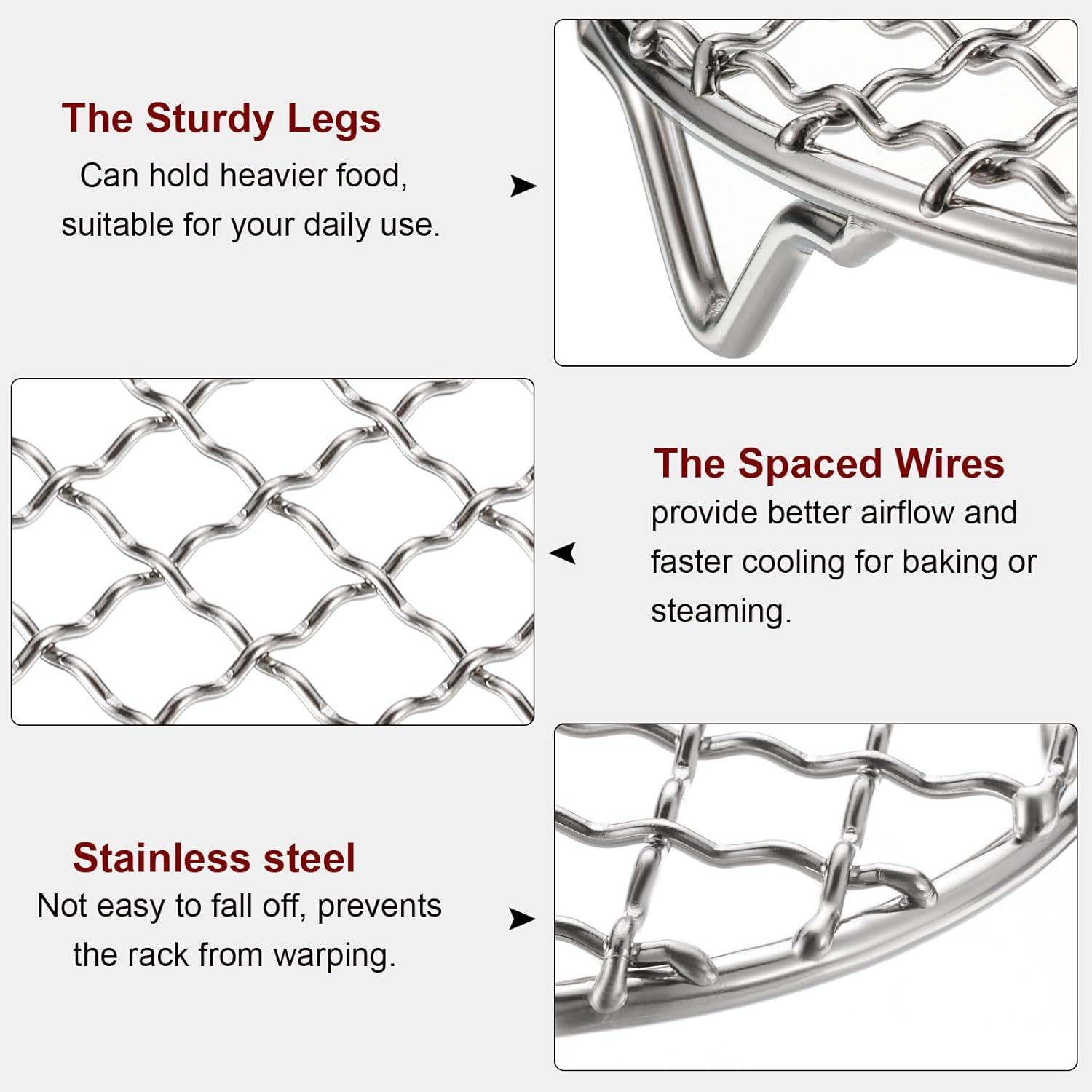 HARFINGTON 2pcs Round Cooking Rack 5-inch 201 Stainless Steel Cross Wire Barbecue Grill Net with 20mm Legs for Cooking Baking Steaming BBQ