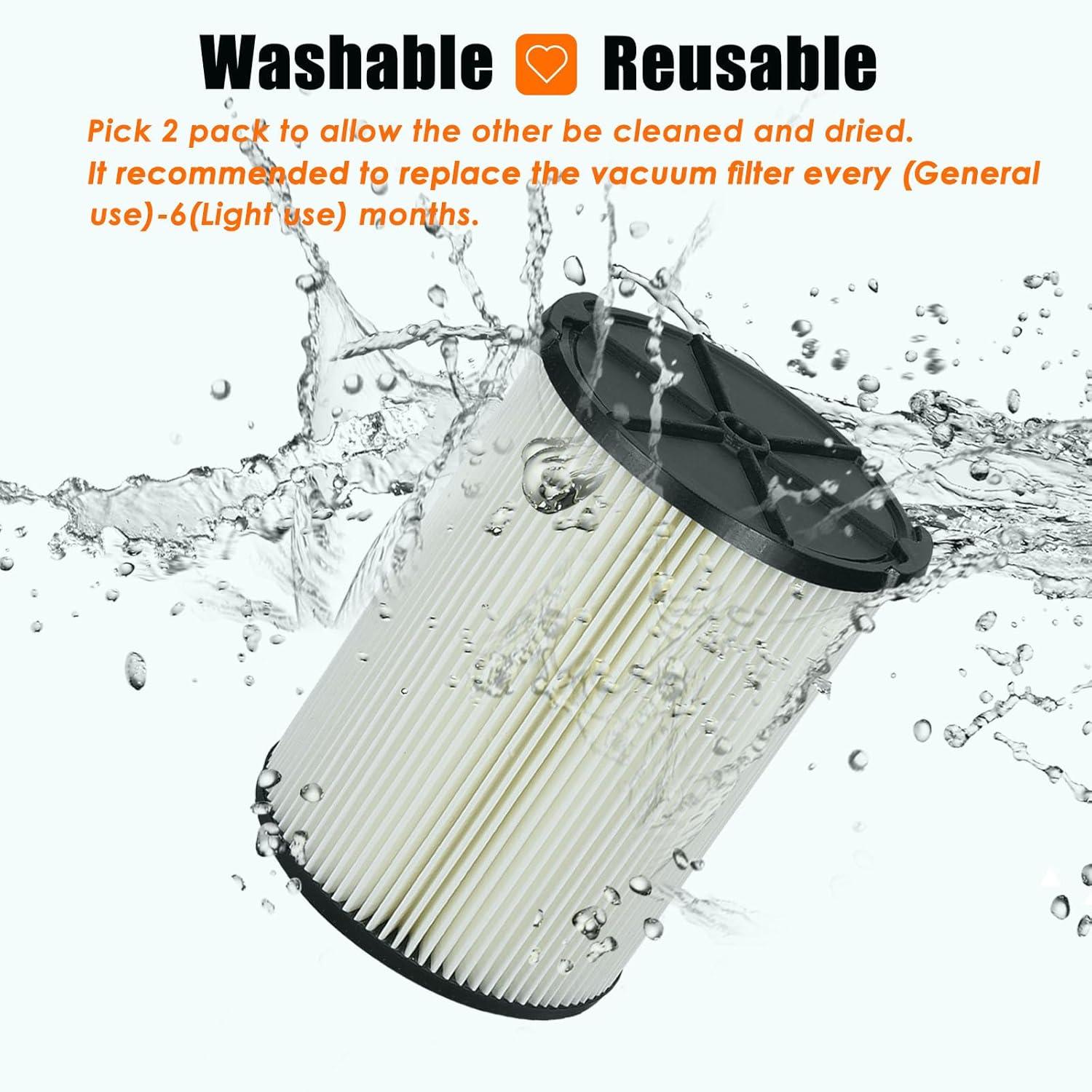 2 Pack White Reusable Wet/Dry Vacuum Filters