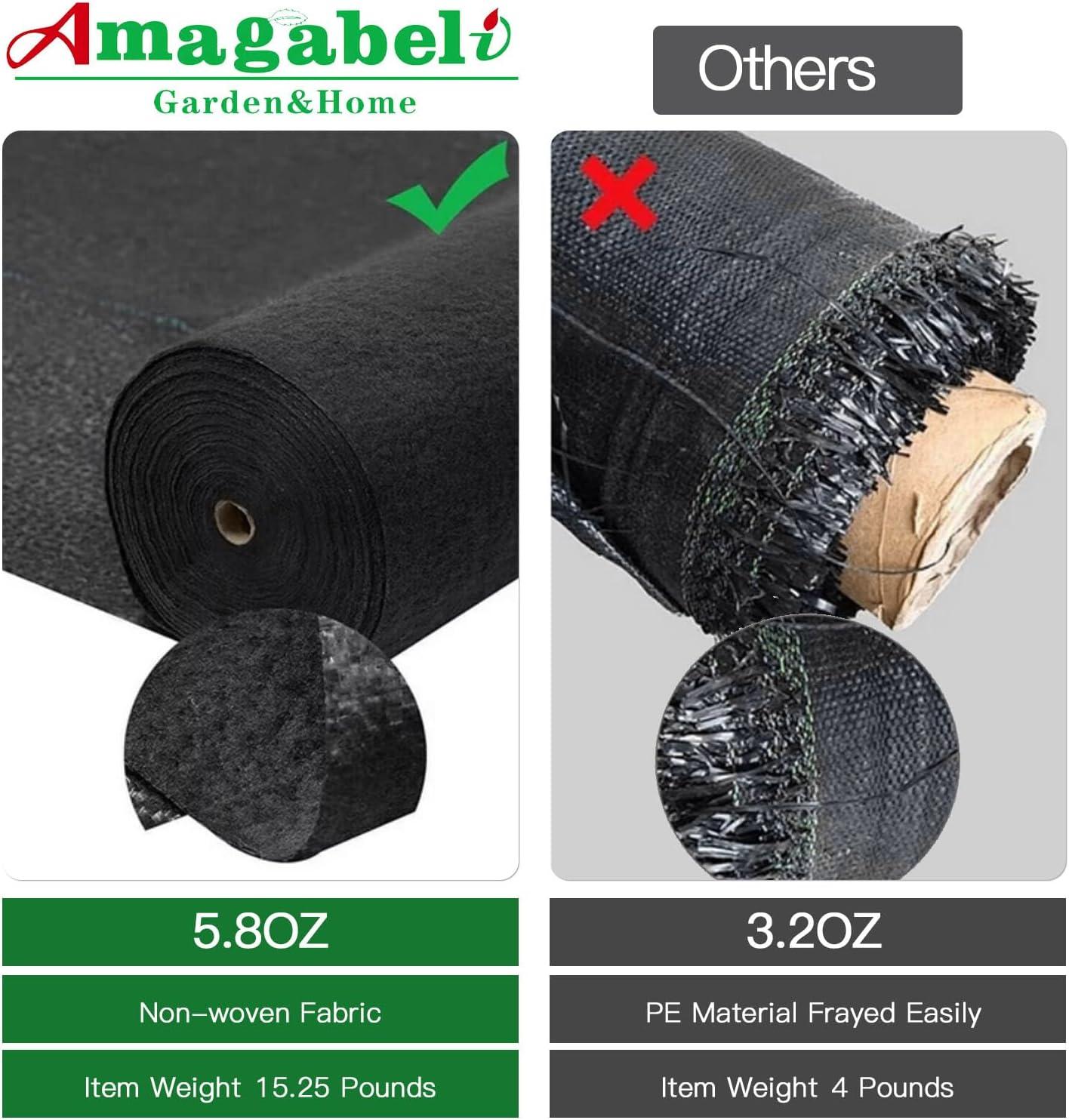 Amagabeli Heavy Duty Geotextile Ground Cover Weed Barrier Fabric, Black, 5.8oz, 3ft x 50ft