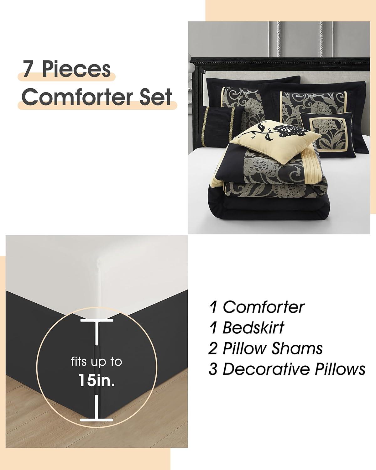 Nanshing America, Inc Fennville Black/Gold/Beige Microfiber 7 Piece Comforter Set