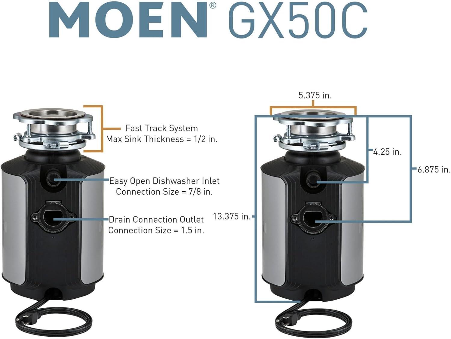 Moen 1/2 HP Continuous Feed Black Garbage Disposal with Stainless Steel Components