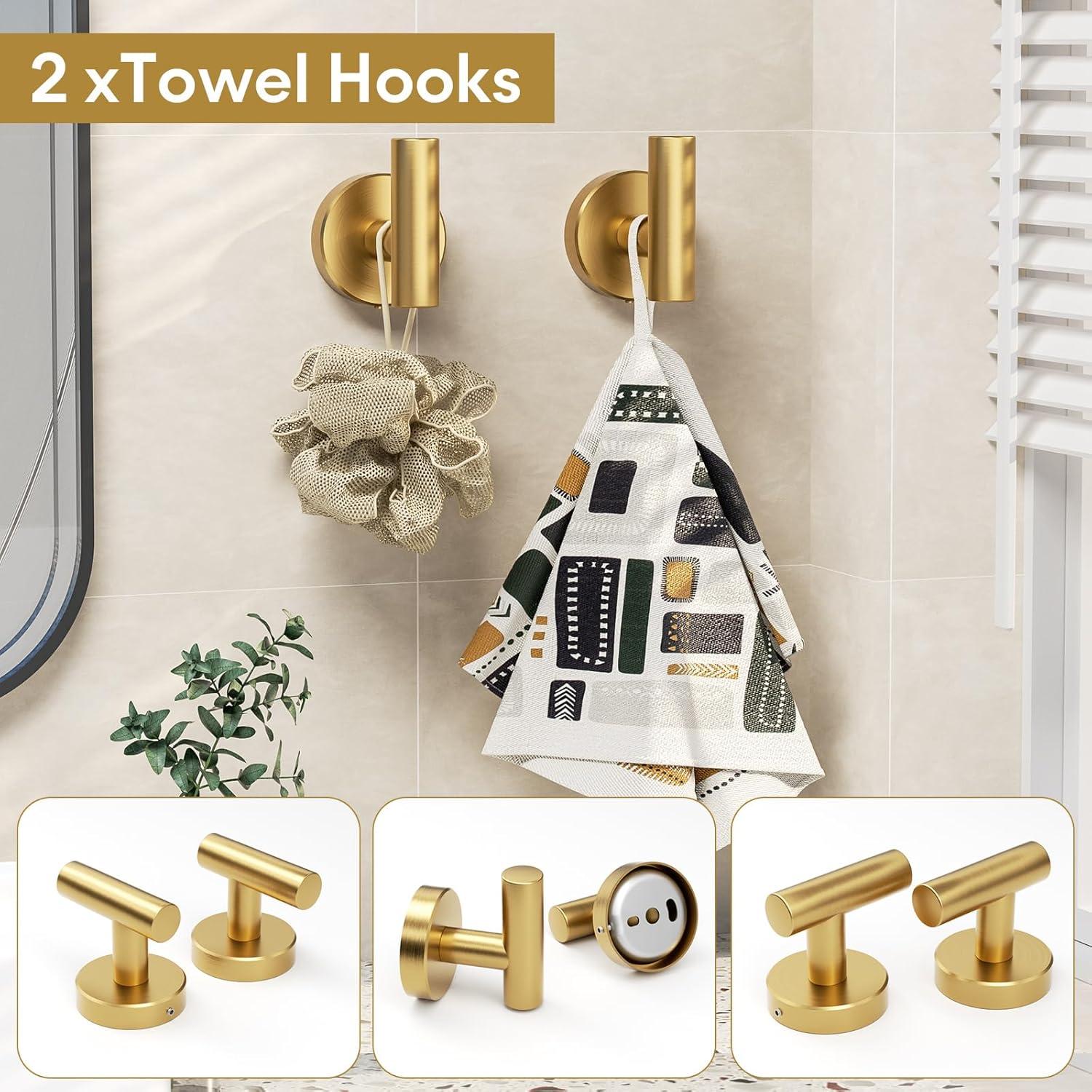 Brushed Gold 5-Piece Stainless Steel Bathroom Hardware Set