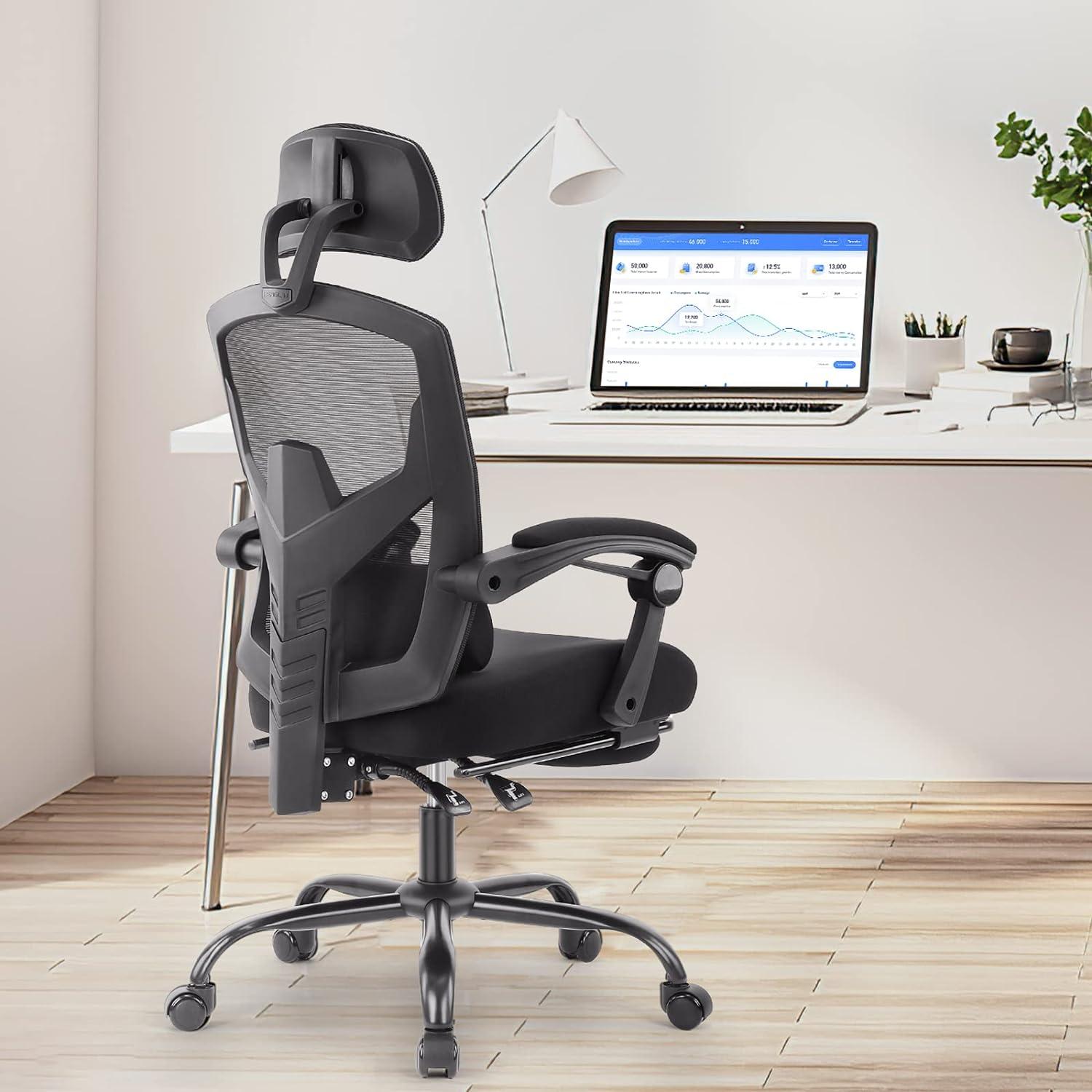 High Back Dark Black Mesh Executive Office Chair with Footrest