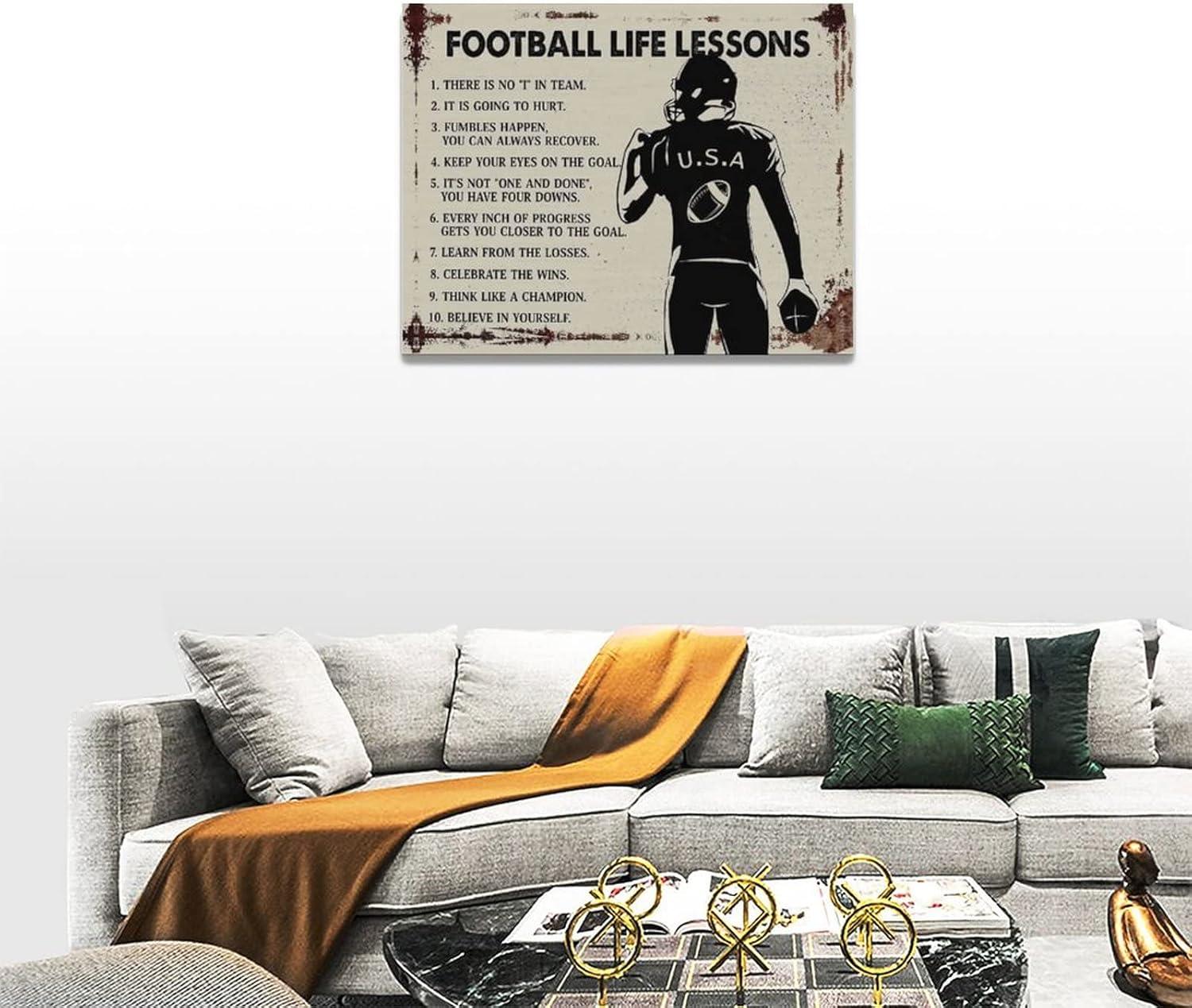 Inspirational Football Quotes Wall Art - Sports Player Boy Pictures, Life Lessons Canvas Painting Prints, Framed for Bedroom, School, Gym - 16"x12"