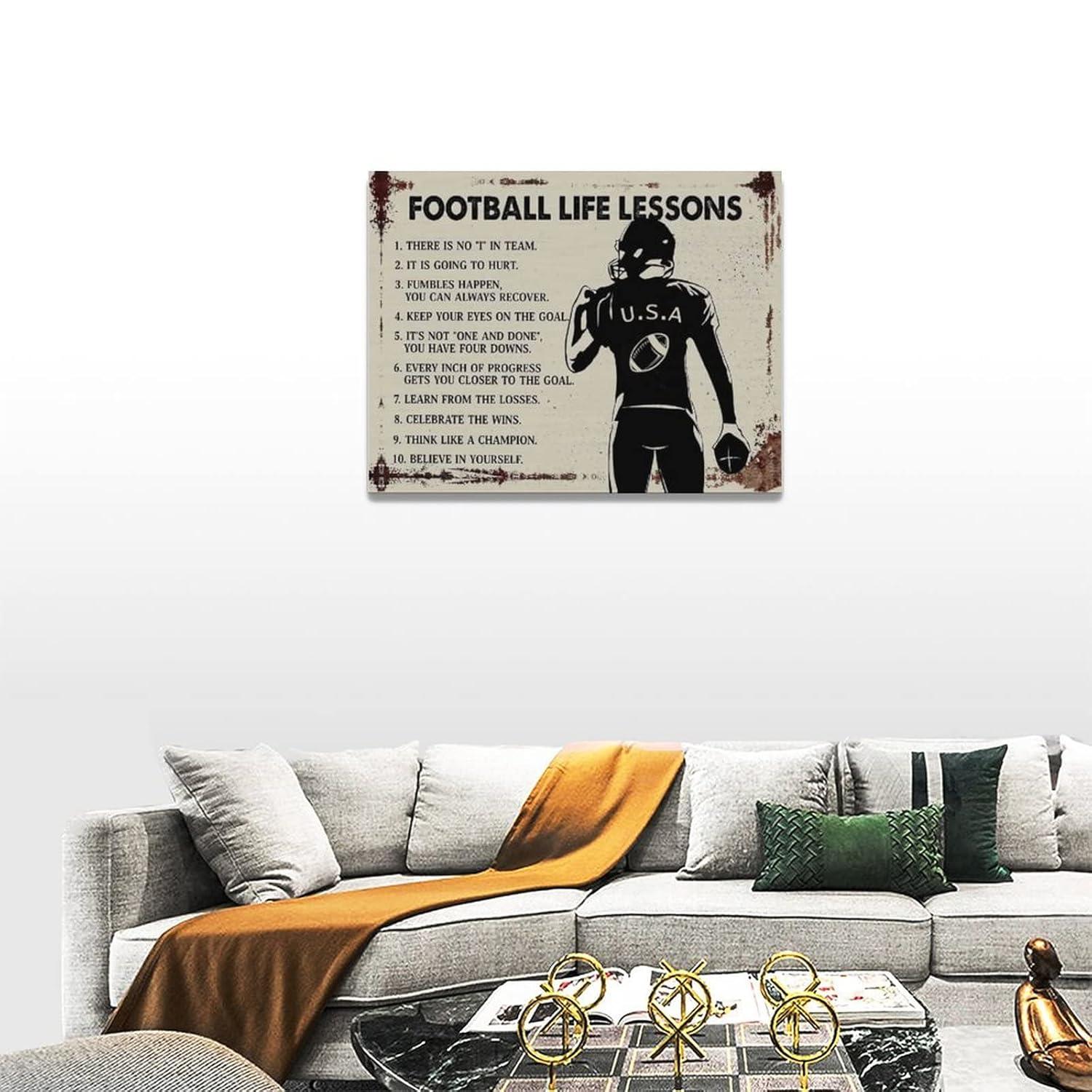 Inspirational Football Quotes Wall Art - Sports Player Boy Pictures, Life Lessons Canvas Painting Prints, Framed for Bedroom, School, Gym - 16"x12"