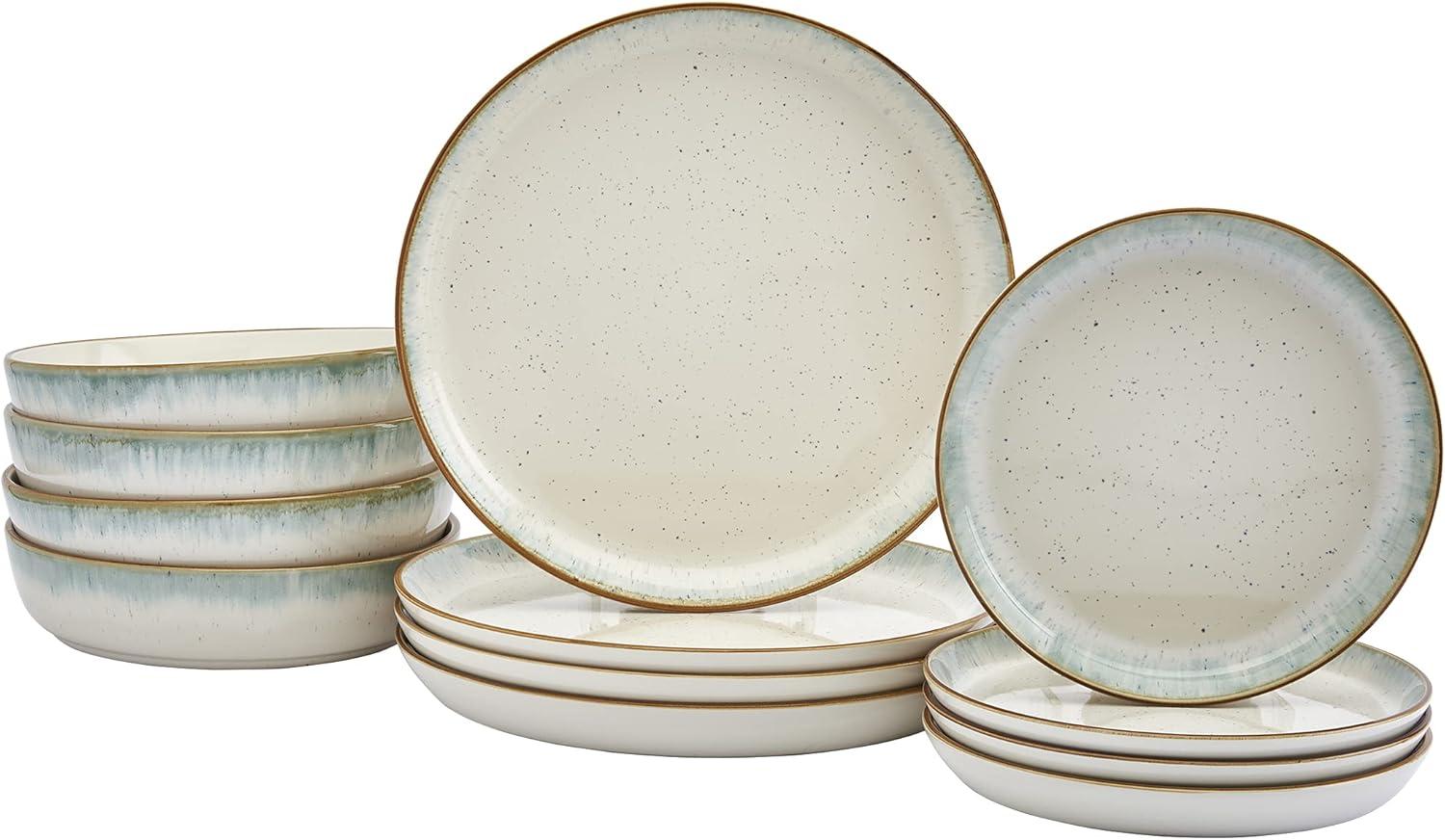 12pc Stoneware Hanover Sea Dinnerware Set Green - Tabletops Gallery