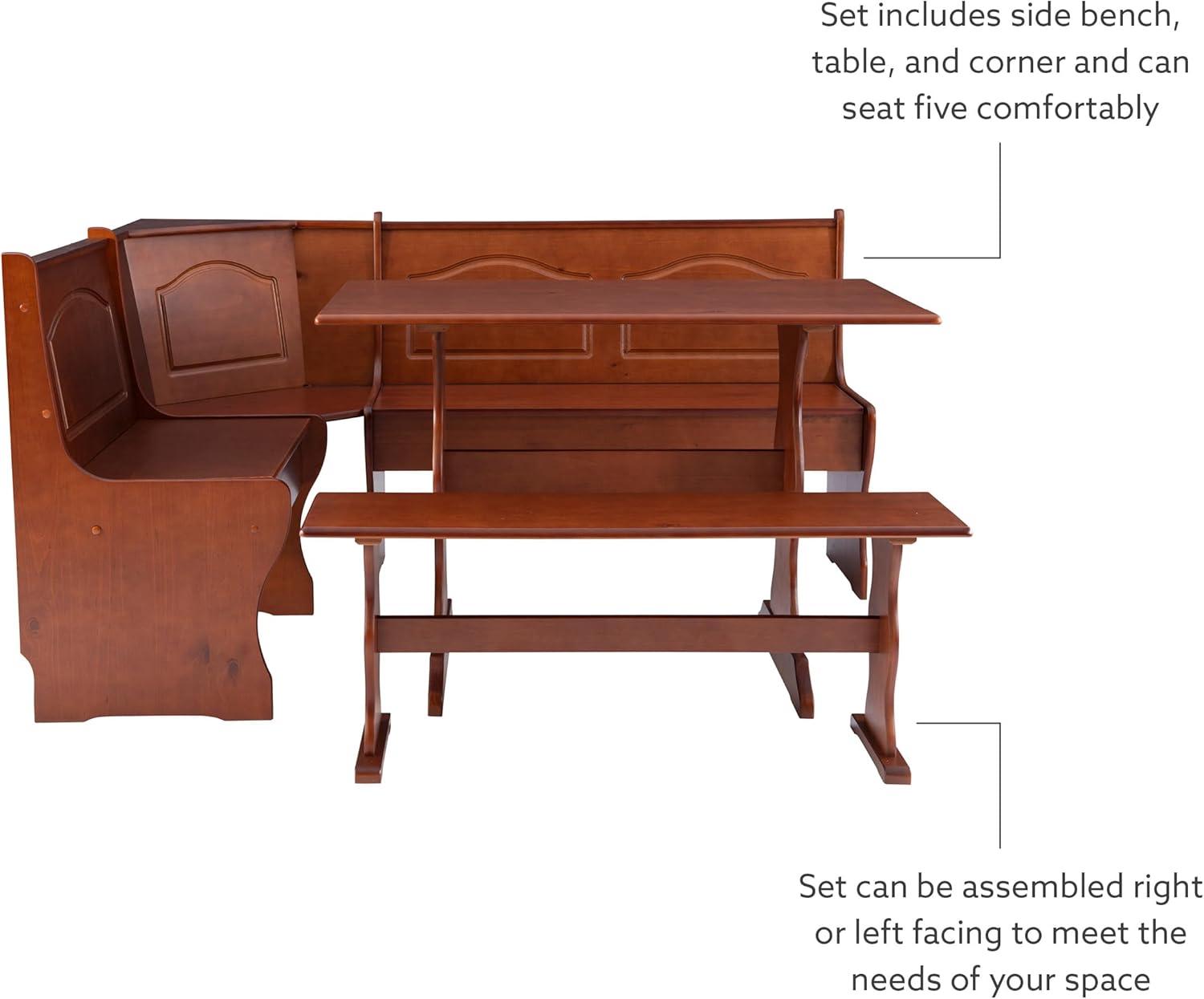 3pc Chelsea Breakfast Corner Nook Dining Table Set Walnut - Linon