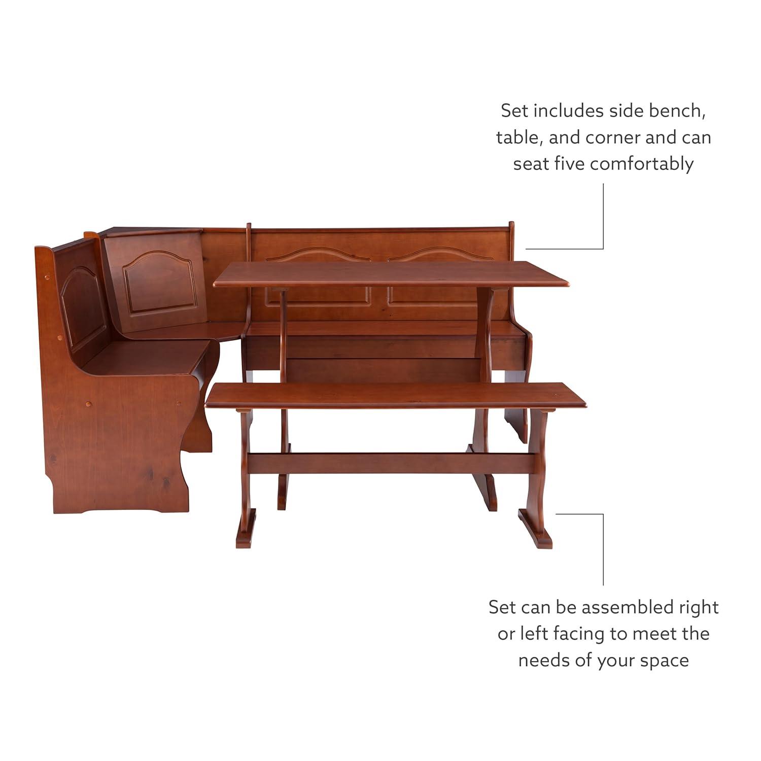 3pc Chelsea Breakfast Corner Nook Dining Table Set Walnut - Linon