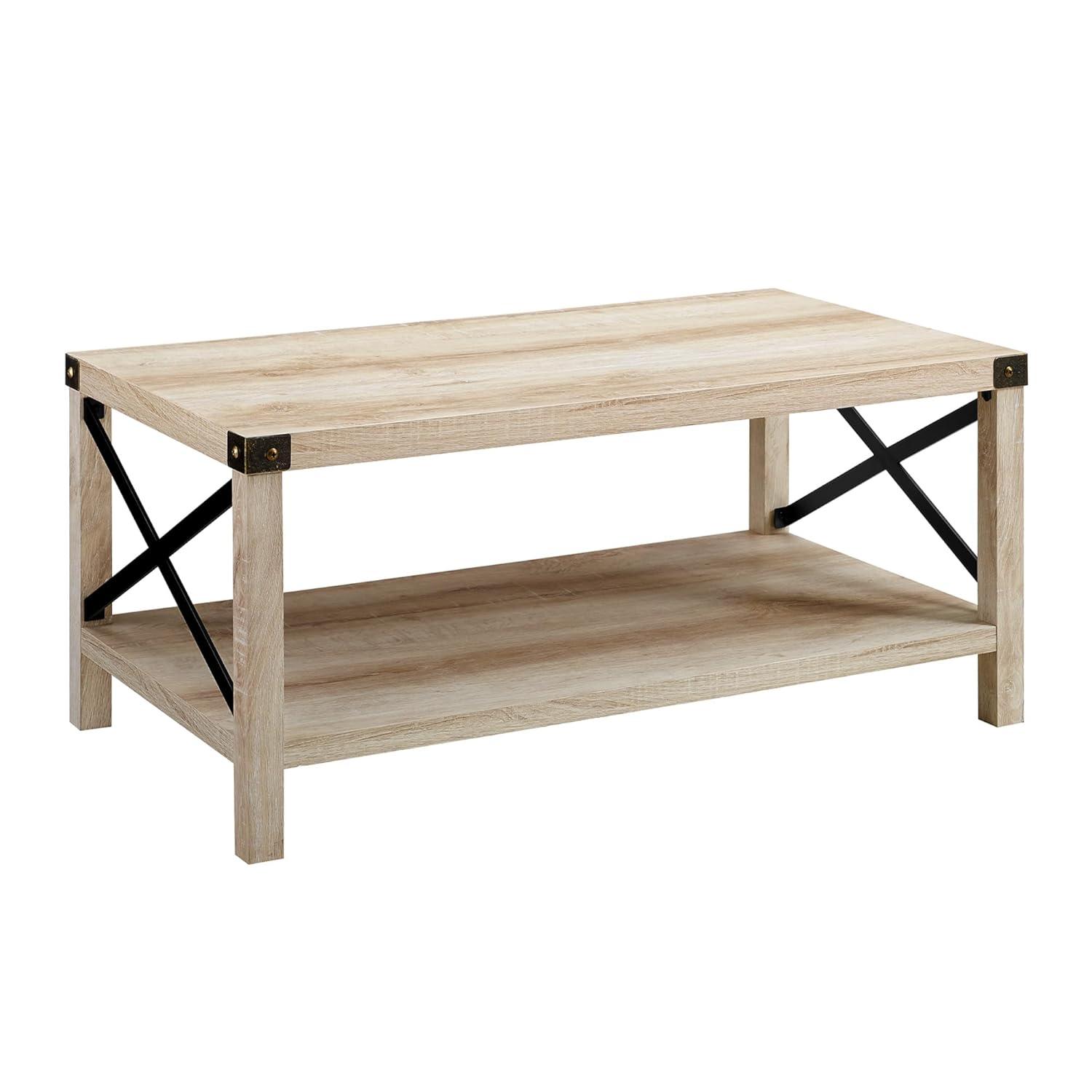 Walker Edison Magnolia Metal X Coffee Table, White Oak