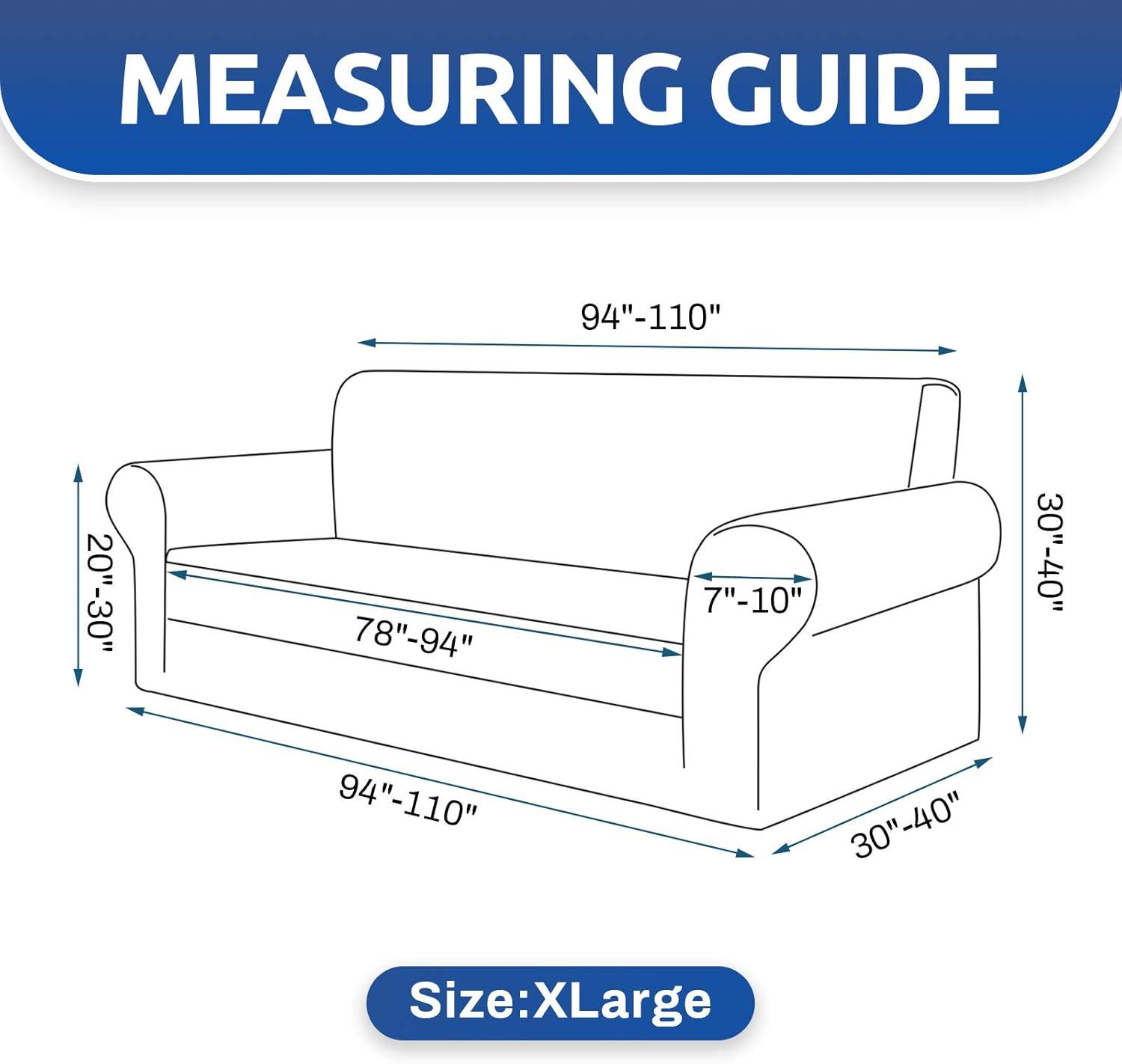 KEKUOU Stretch Oversized Sofa Slipcover 1 Piece Couch Sofa Cover (94"-110") Furniture Protector 4 Seater Sofa with Elastic Bottom for Kids,Pet.Jacquard Checked Pattern Fabric(X Large,Black)