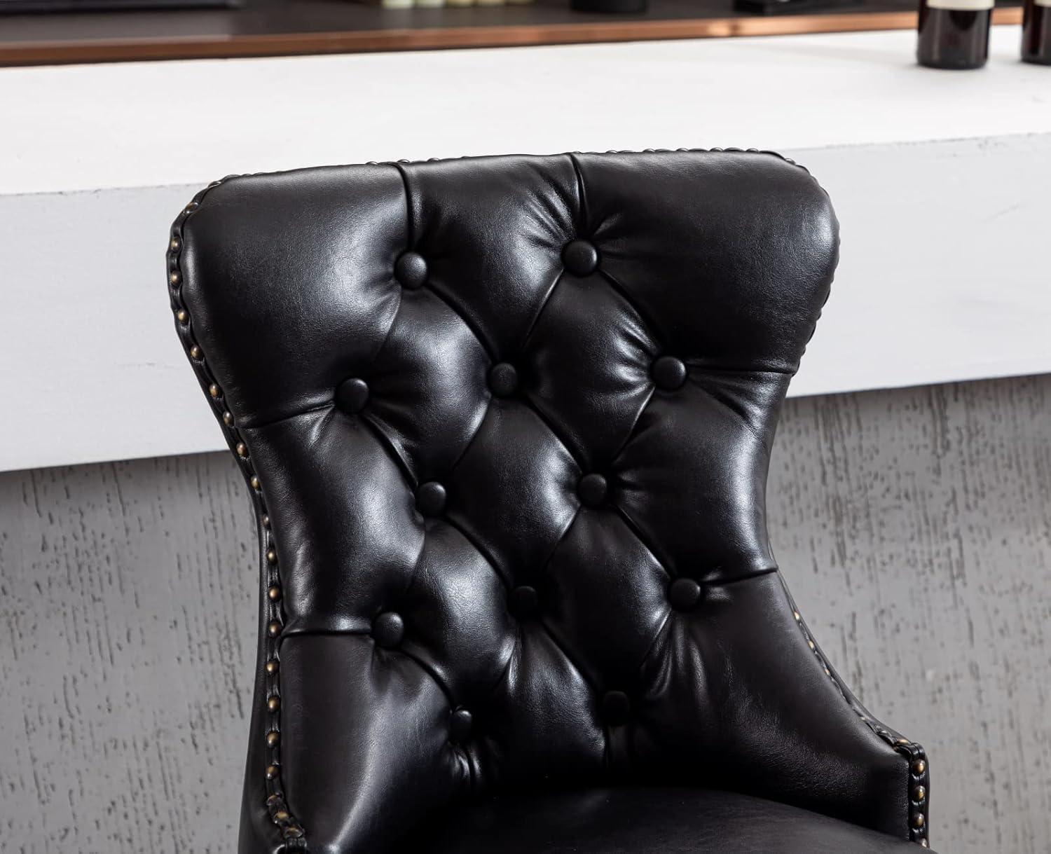 Bar Stools Set of 2,Adjustable Swivel Barstools, Faux Leather Bar Chairs,Upholstered Counter Height with High Backrest for Kitchen Island, Black