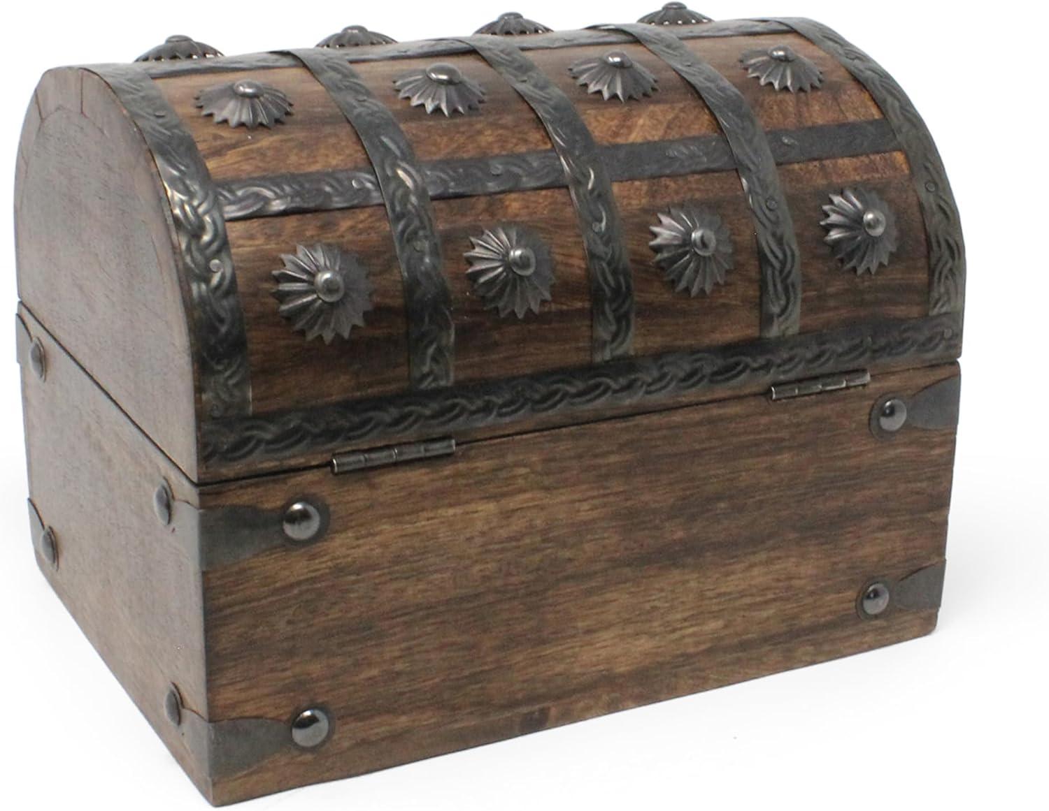 Small Teak and Mango Wood Pirate Treasure Chest with Iron Lock