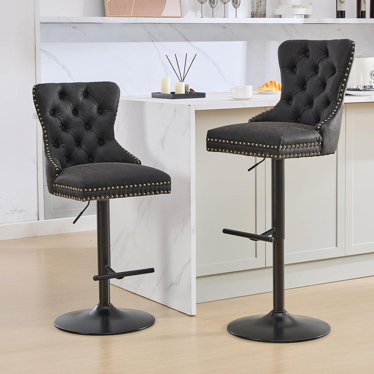 Modern Upholstered Tufted Swivel Velvet Bar Stools (Set of 4)