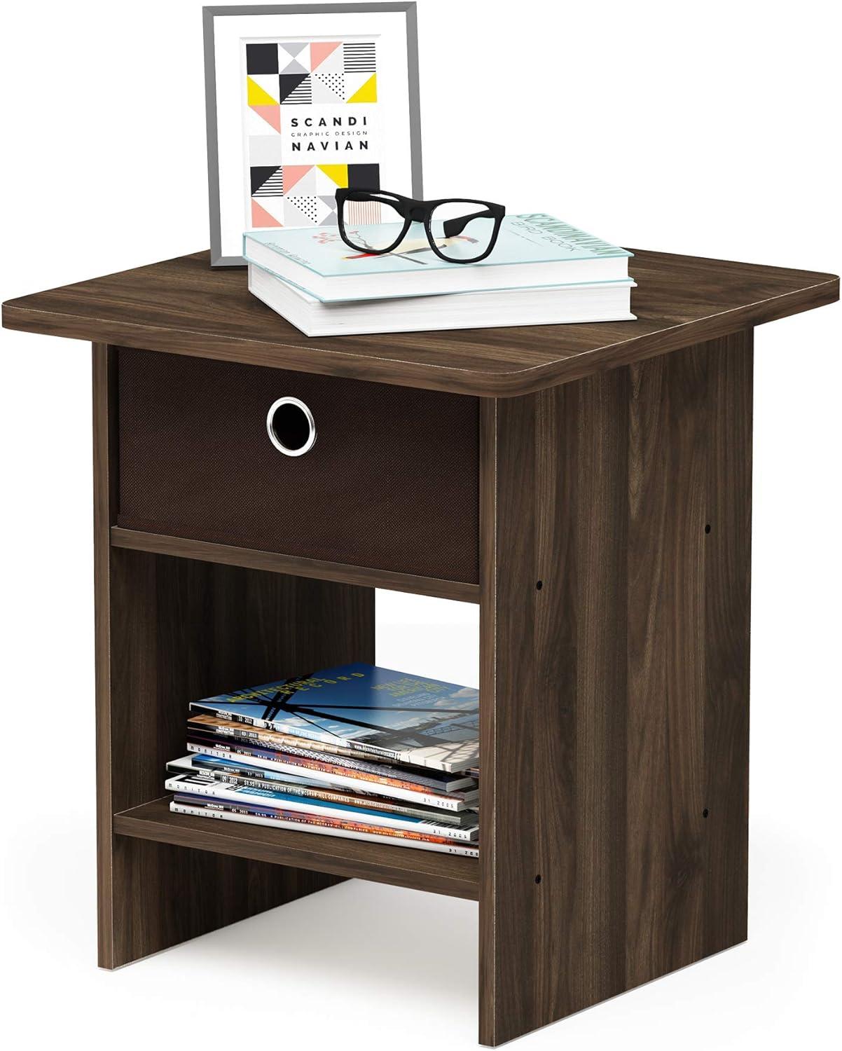 Furinno 10004 End Table/ Night Stand Storage Shelf with Bin Drawer, Columbia Walnut/Dark Brown