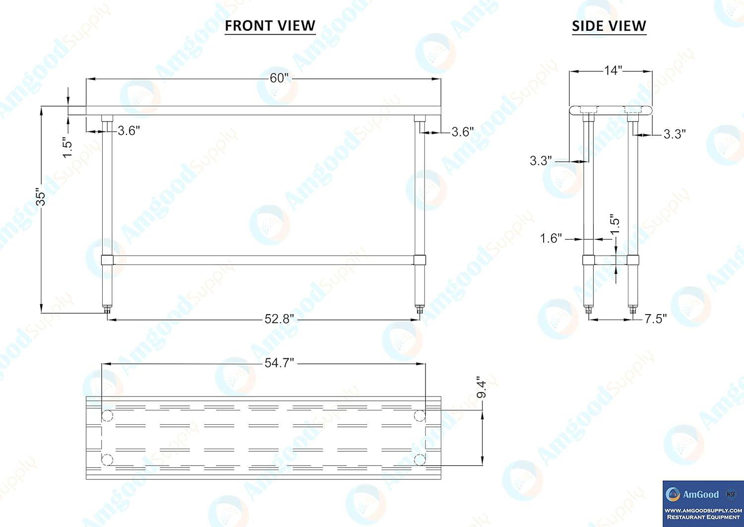 14 in. x 60 in. Stainless Steel Table