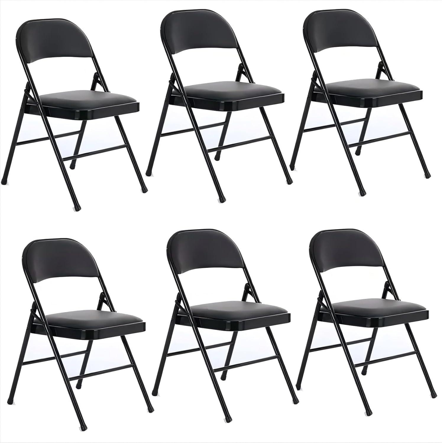 Ktaxon 6 Pack Folding Chairs Wedding Party Chair Foldable Dining Chairs with Metal Frame and Soft Cushion Black