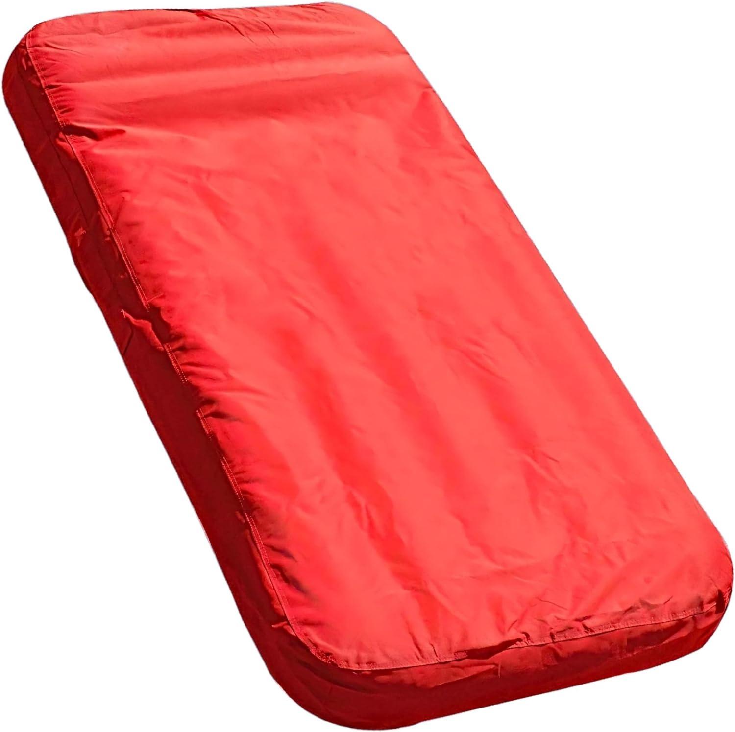 Solstice Sunsoft Fabric Covered Giant Oversized Inflatable Water Mattress Island, Pool Lake Lounge Float w/Adjustable Air Chambers, Red