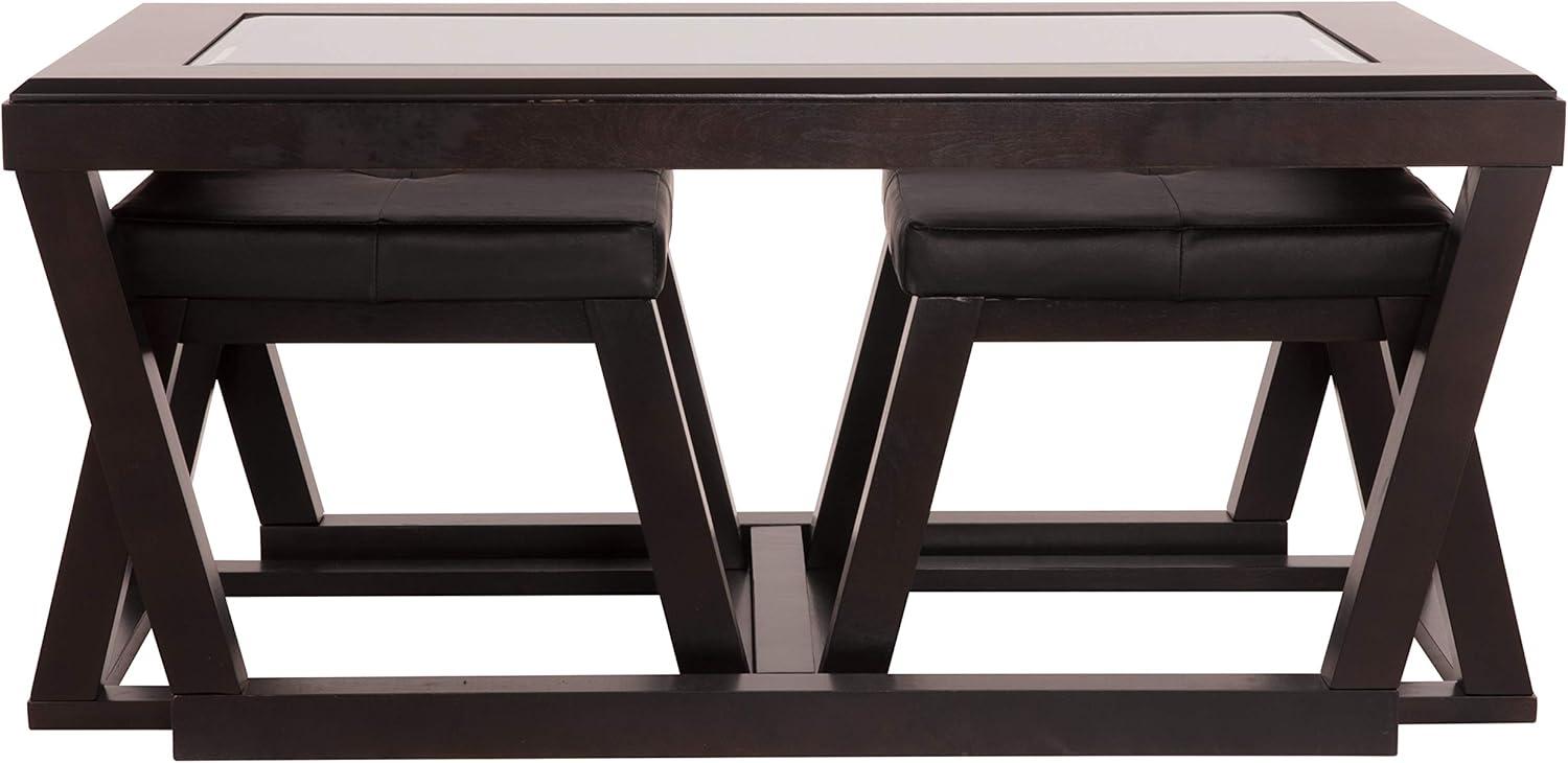 Contemporary Kelton Dark Brown Coffee Table with Nesting Stools