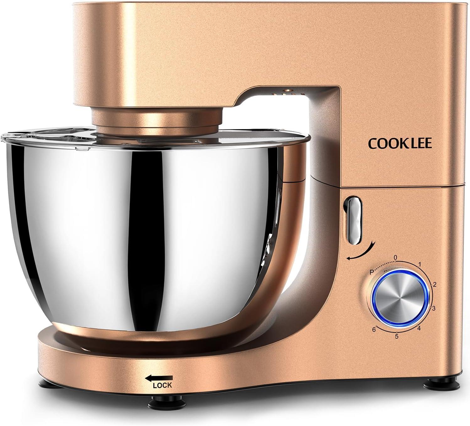 COOKLEE Stand Mixer, 9.5 Qt. 660W 10-Speed Electric Kitchen Mixer with Dishwasher-Safe Dough Hooks, Flat Beaters, Wire Whip & Pouring Shield Attachments for Most Home Cooks, Champagne