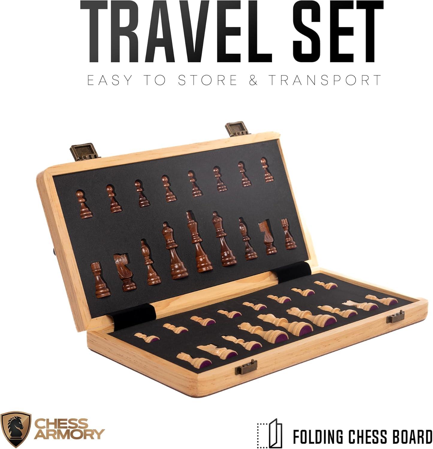 Chess Armory 15" Magnetic Wooden Chess Set with Extra Queens & Storage Box - Perfect for Adults & Kids