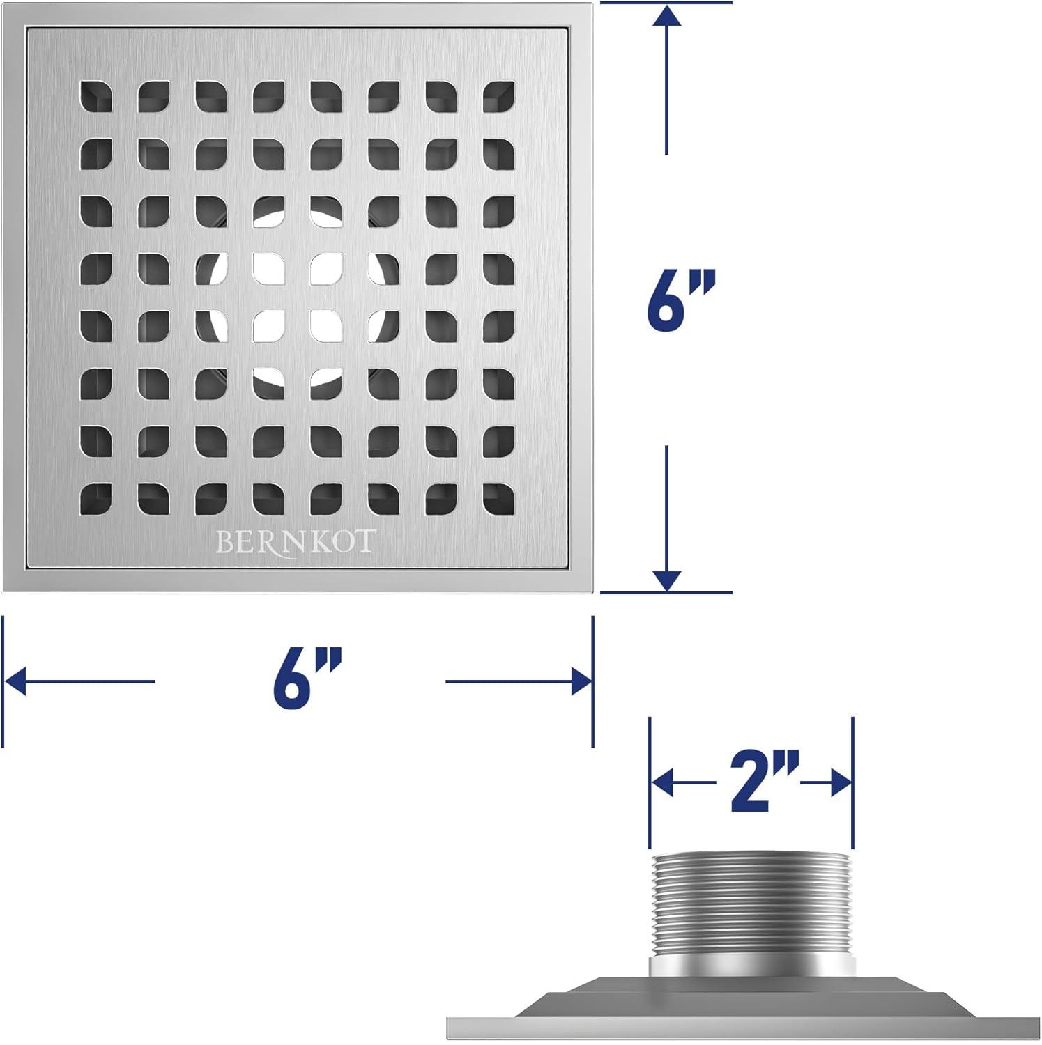 6" Square Brushed Stainless Steel Shower Drain with PVC Flange