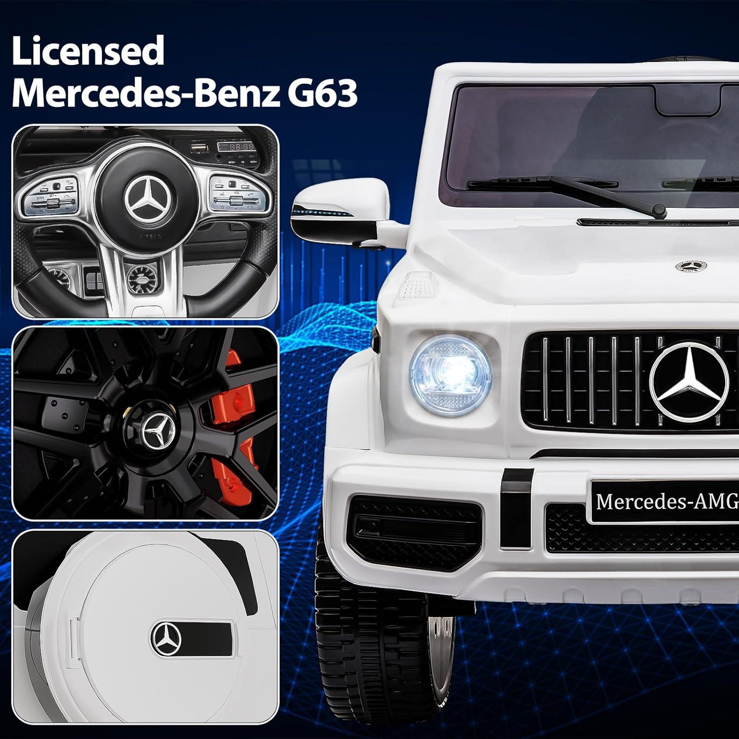 WhizMax 12V Kids Ride On Car Licensed Mercedes Benz G63 Electric Toys Vehicles,Battery Powered,with Parent Remote Control,LED Lights,Bluetooth,Music,Spring Suspension,4 Wheeler Electric Car,White