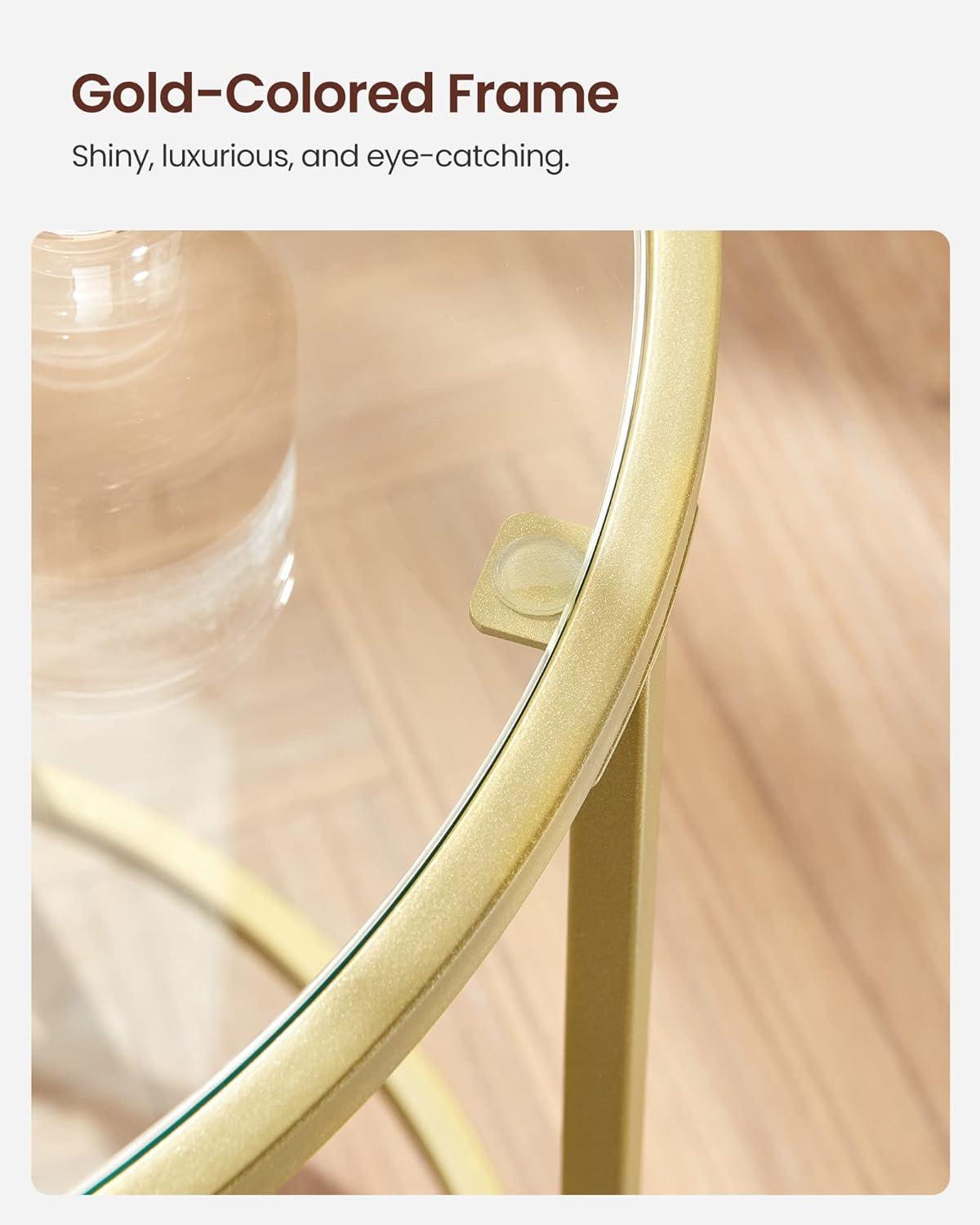 Gold Round Glass End Table with Metal Frame