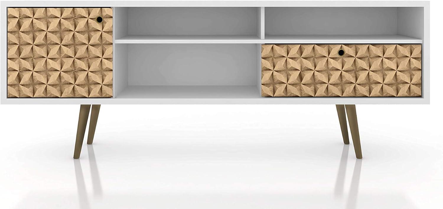 Manhattan Comfort 202AMC67 70.86 in. Liberty Mid-Century - Modern TV Stand with 4 Shelving Spaces & 1 Drawer, White & 3D Brown Prints