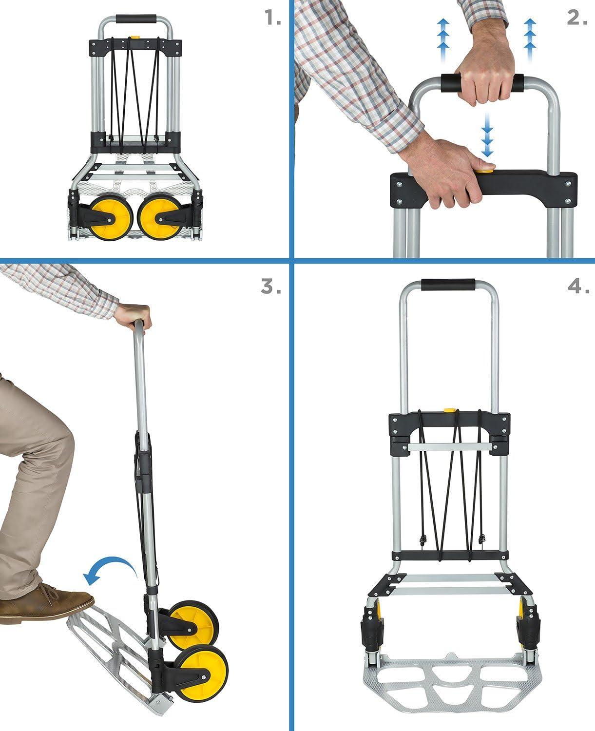 Mount-It! Folding Hand Truck and Dolly, 264 Lb Capacity Heavy-Duty Luggage Trolley Cart With Telescoping Handle and Rubber Wheels