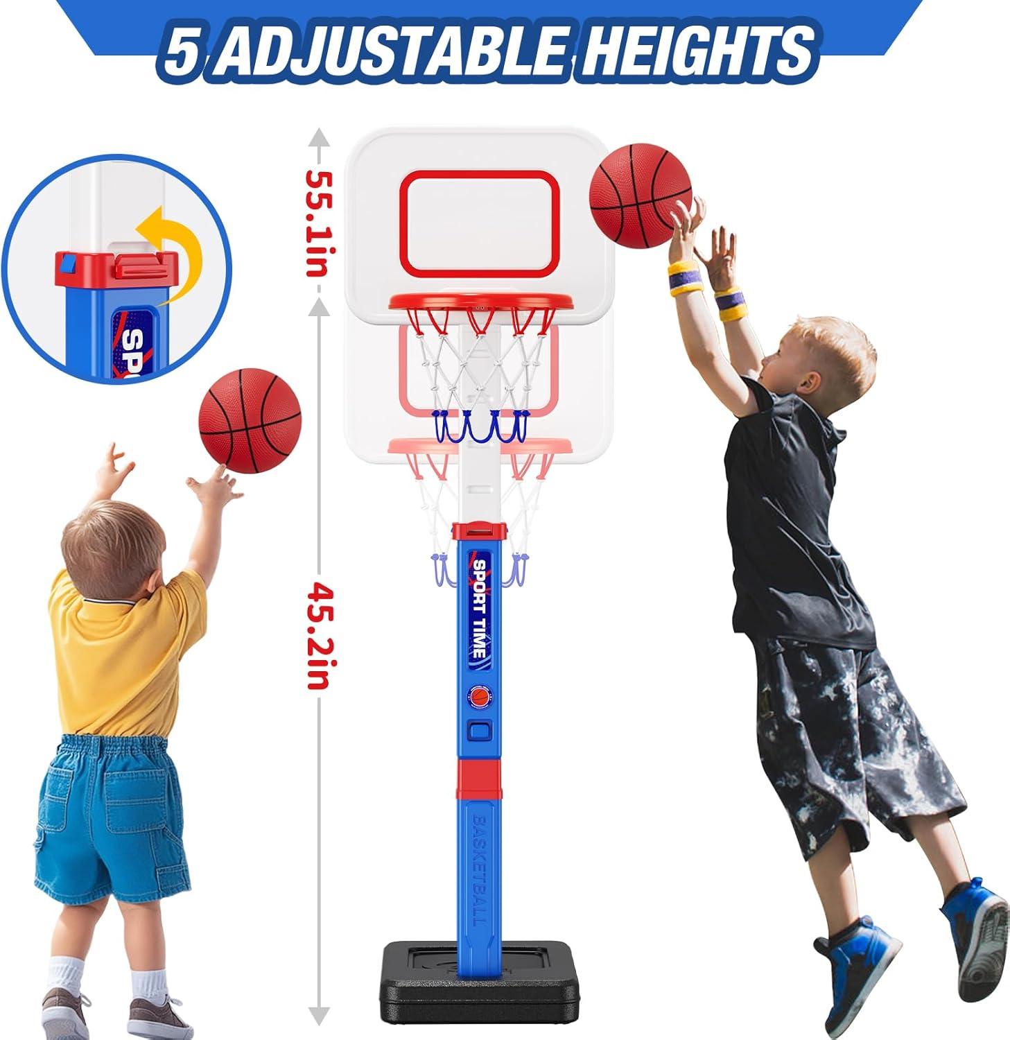 Toddler Basketball Hoop, 55" Height Adjustable Basketball Hoop for Kids 3-5, Kids Basketball Goal, Indoor Outdoor Sport Toys Christmas Birthday Gifts for Baby Boys Girls