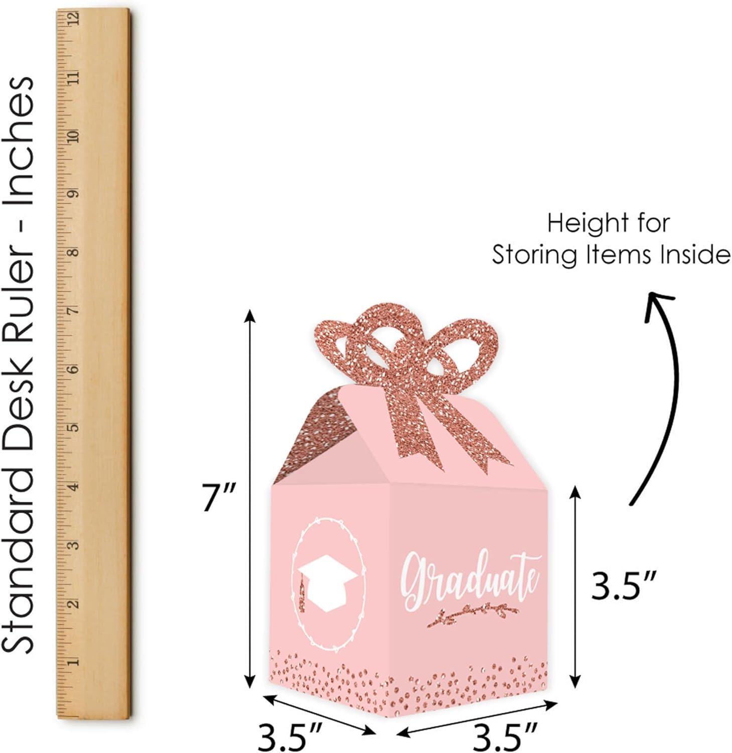 Big Dot of Happiness Rose Gold Grad - Square Favor Gift Boxes -  Graduation Party Bow Boxes - Set of 12