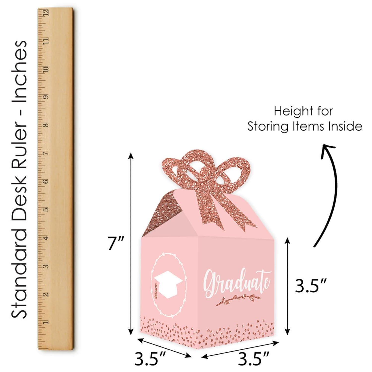 Big Dot of Happiness Rose Gold Grad - Square Favor Gift Boxes -  Graduation Party Bow Boxes - Set of 12