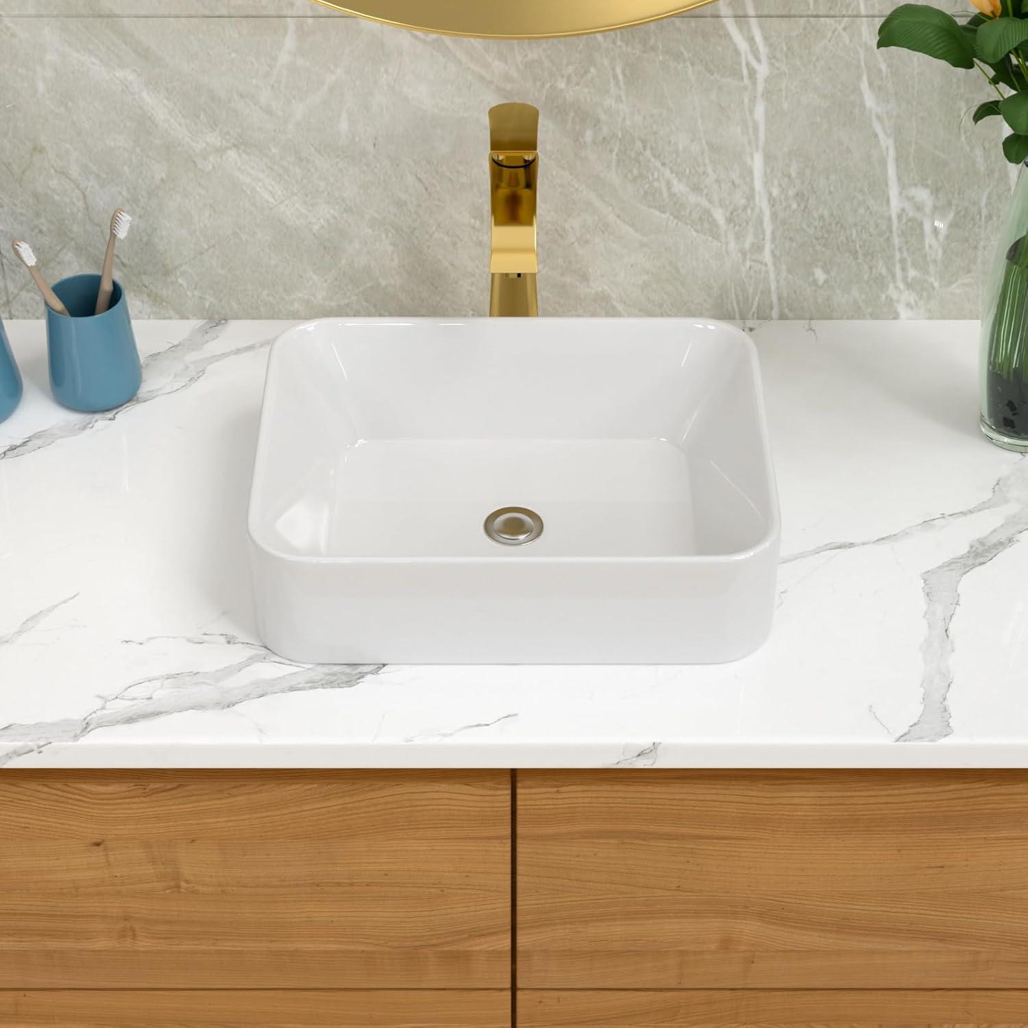 Rectangular White Ceramic Above-Counter Bathroom Vessel Sink