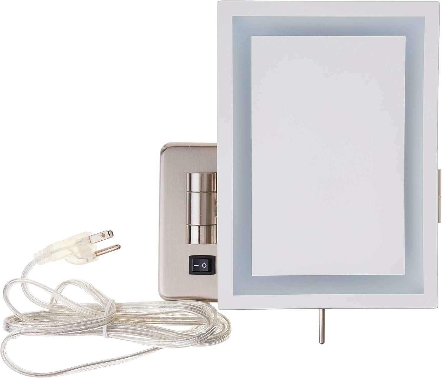 Nickel Rectangular Wall Mounted LED Makeup Mirror with 5X Magnification