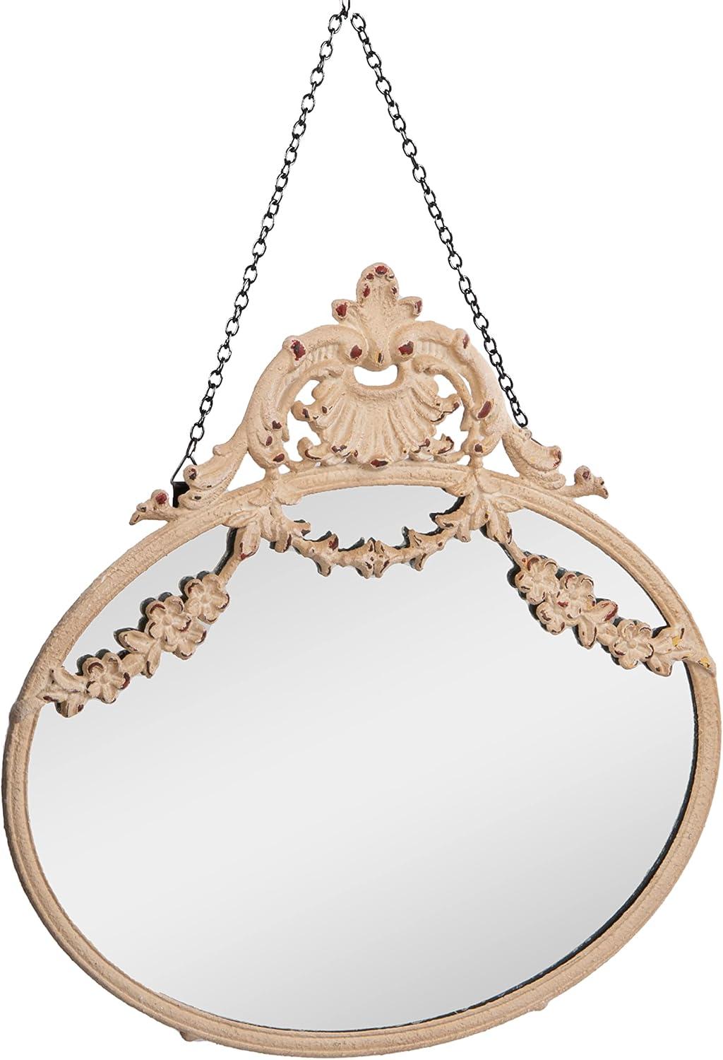 Cream Vintage Metal Framed Decorative Wall Mirror with Chain