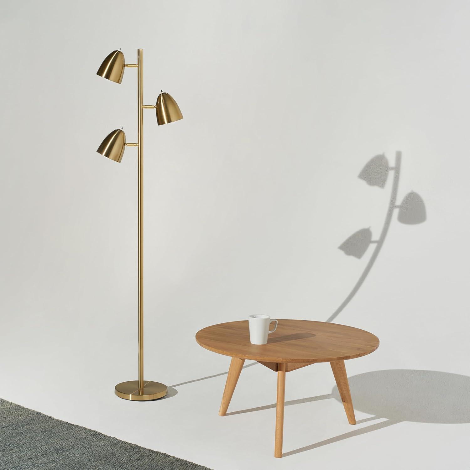 Brightech Jacob 64" Modern 3-Light Adjustable LED Floor Lamp with Gold Brass Finish and Metal Cone Shades, Bulbs Included