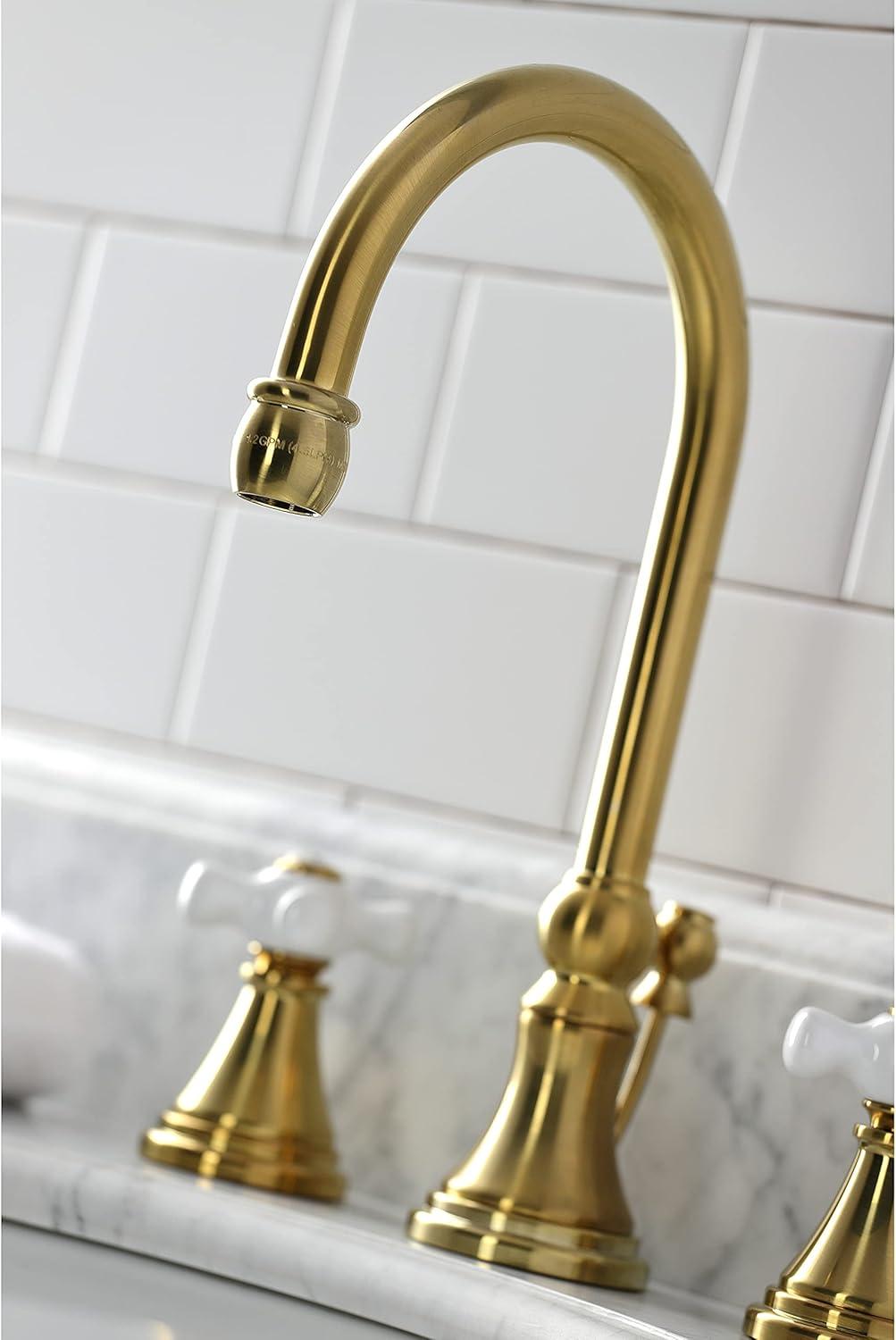 Kingston Brass Governor Two-Handle 3-Hole Deck Mount Widespread Bathroom Faucet with Brass Pop-Up Drain