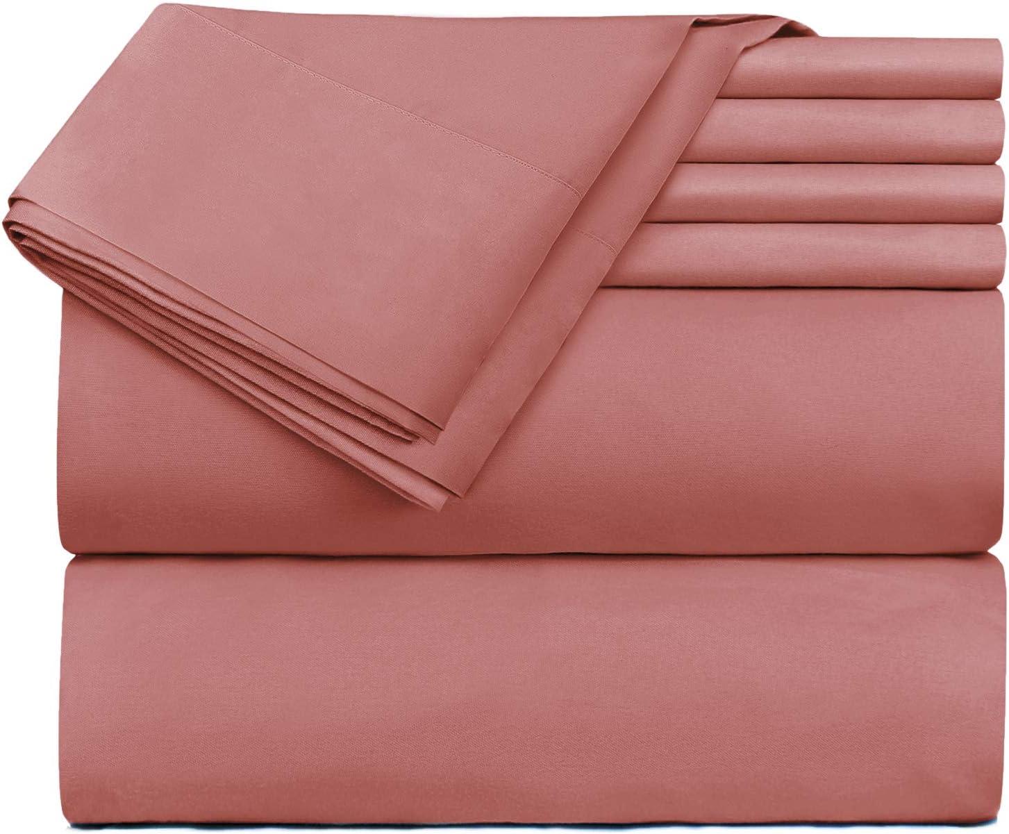 Extra Deep Pocket 6 Piece Bed Sheet Set – Super Deep Fitted Sheet Fits Mattress from 18-24 inces Depth – Double Brushed Microfiber Sheets with 4 Pillow Cases, Queen, Misty Rose