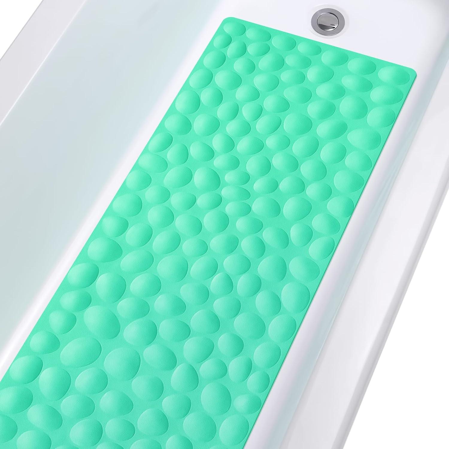 Bathtub and Shower Mats, Extra Long Non-Slip Bath Mat 39 x 16 Inch, Machine Washable Bath Tub Mat with Suction Cups & Drain Holes for Bathroom, Pale Green