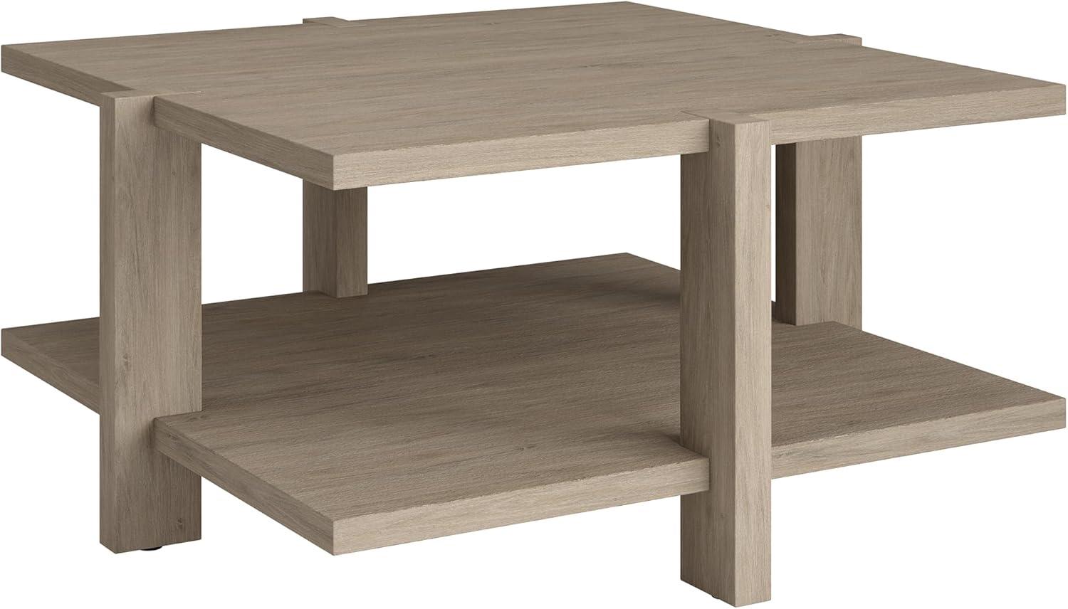 Scandinavian-Inspired Antiqued Gray Oak Square Coffee Table with Storage