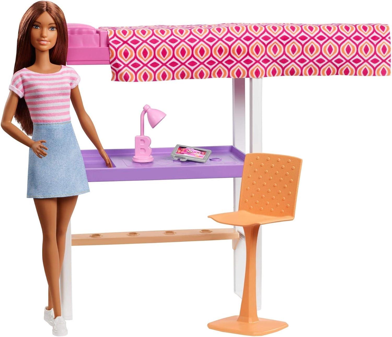 Barbie Doll & Furniture Loft Bed with Transforming Bunk Beds Doll Playsets