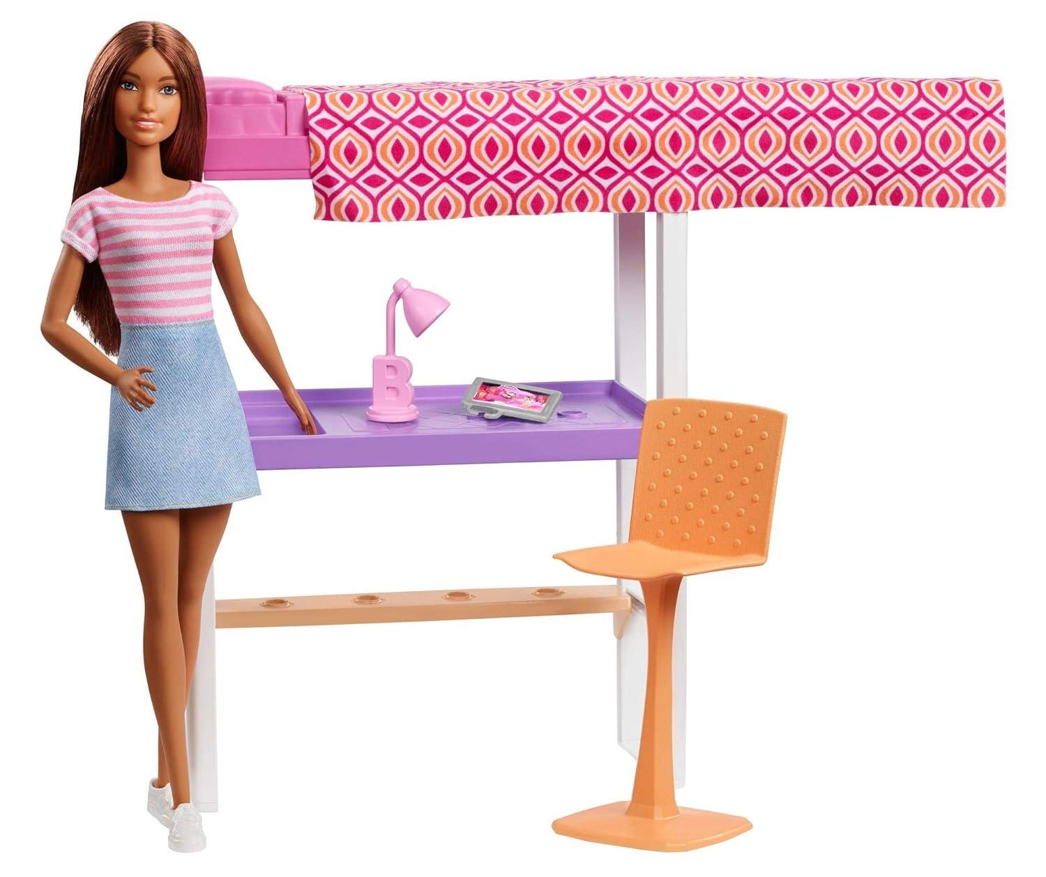 Barbie Doll & Furniture Loft Bed with Transforming Bunk Beds Doll Playsets