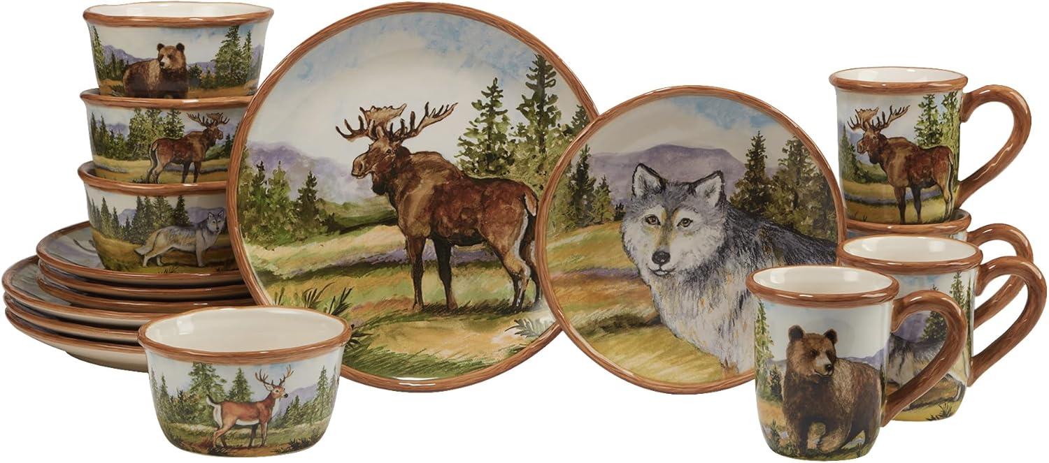 Rustic Wildlife Ceramic 16-Piece Dinnerware Set in Multicolor