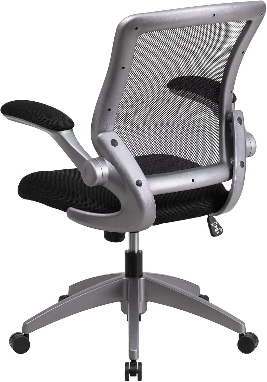 Flash Furniture Mid-Back Black Mesh Swivel Ergonomic Task Office Chair with Gray Frame and Flip-Up Arms