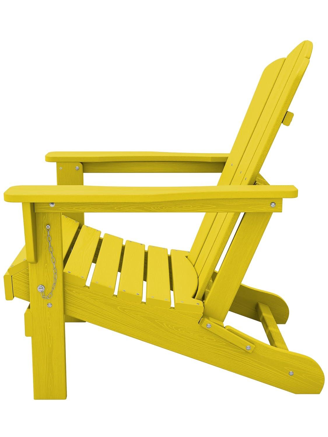KINGYES Folding Adirondack Chair Set of 2, HDPE All-Weather Folding Adirondack Chair, Yellow