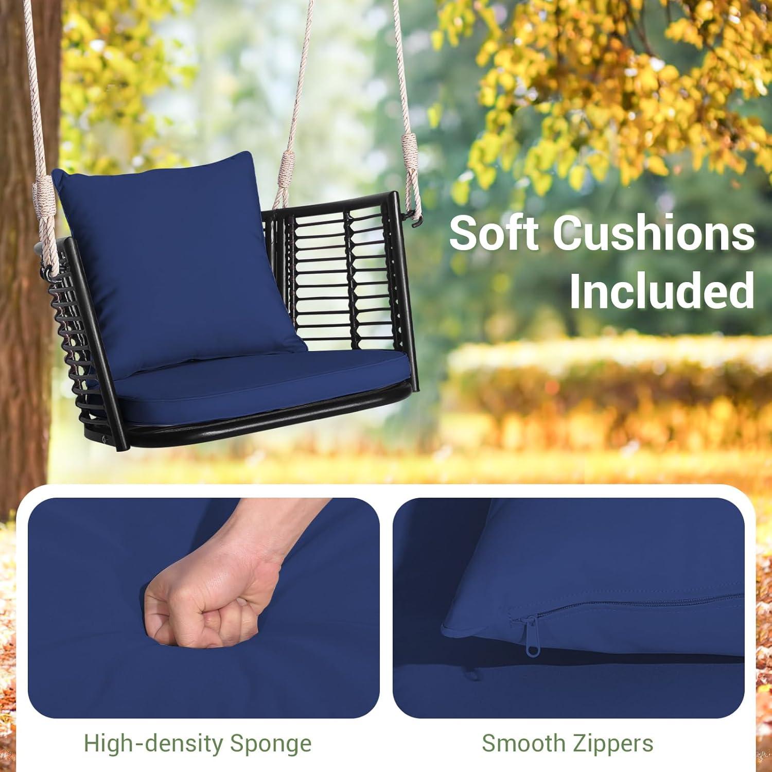 Arlmont & Co. Arlmont & Co. Patio Hanging Rattan Basket Chair Swing Hammock Chair With Seat Cushion