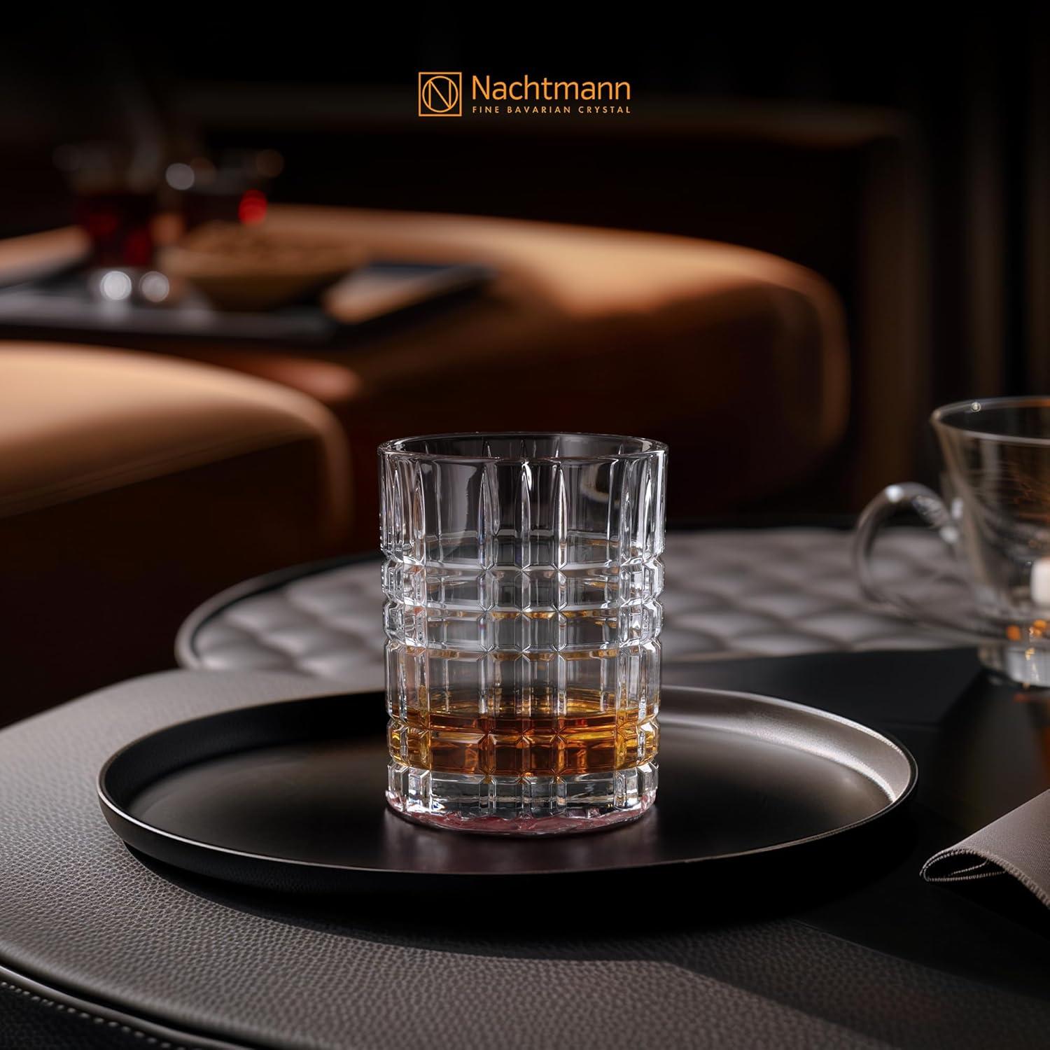 Nachtmann Square 11 Oz Whiskey Glass (Set of 4) - Crystal Double Old Fashioned Glasses, Modern Linear Rock Glasses for Cocktails & Bourbon, Dishwasher Safe Drinkware - Restaurant & Barware Essentials