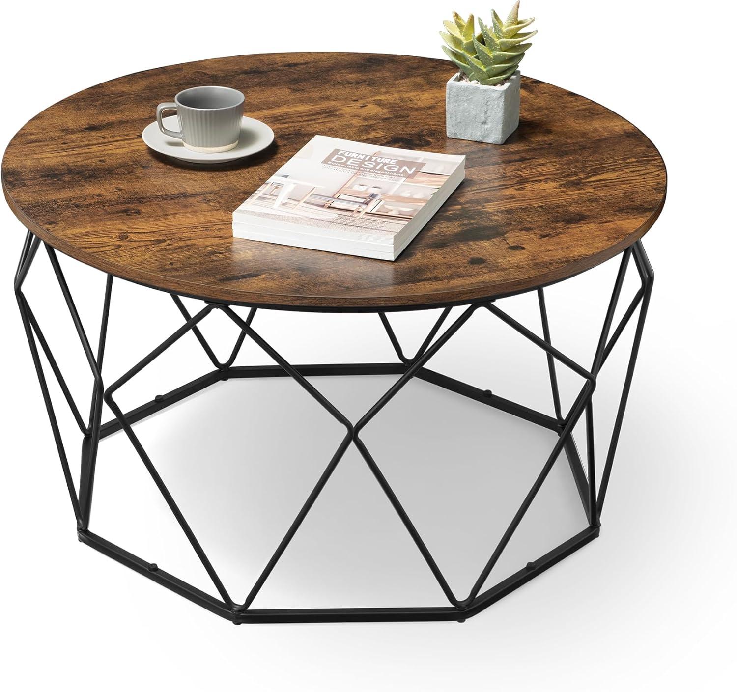 Rustic Brown and Black Round Lift-Top Coffee Table